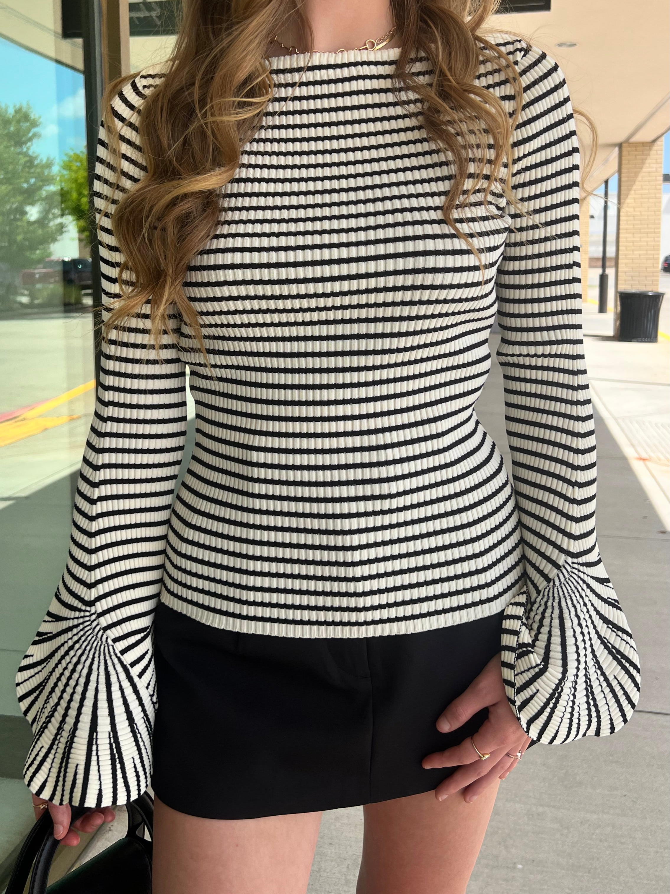 Charlie Black And White Stripe Top