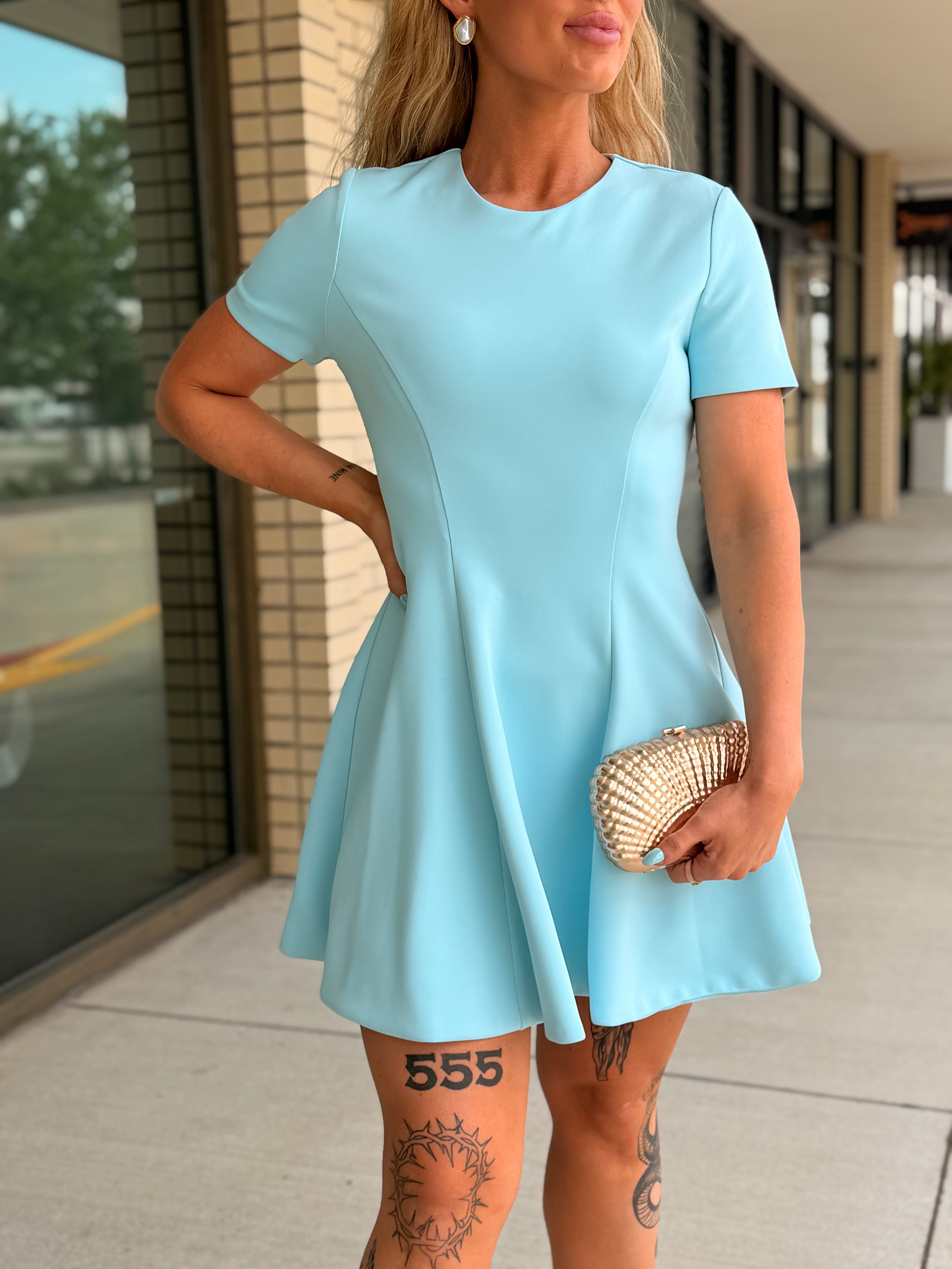 Emma Sky Blue Fit & Flare Mini Dress