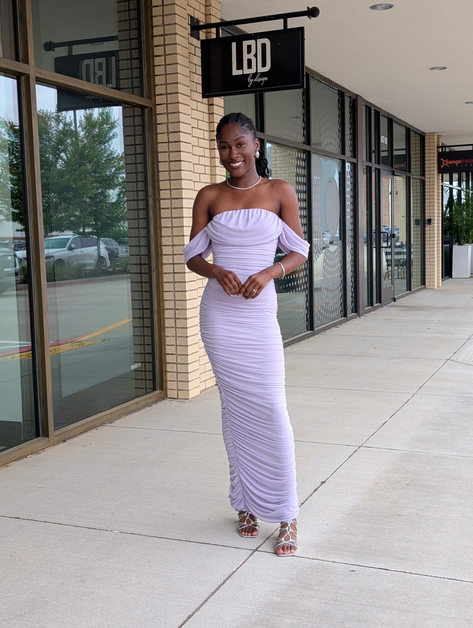 Virginia lavender mesh off shoulder midi dress