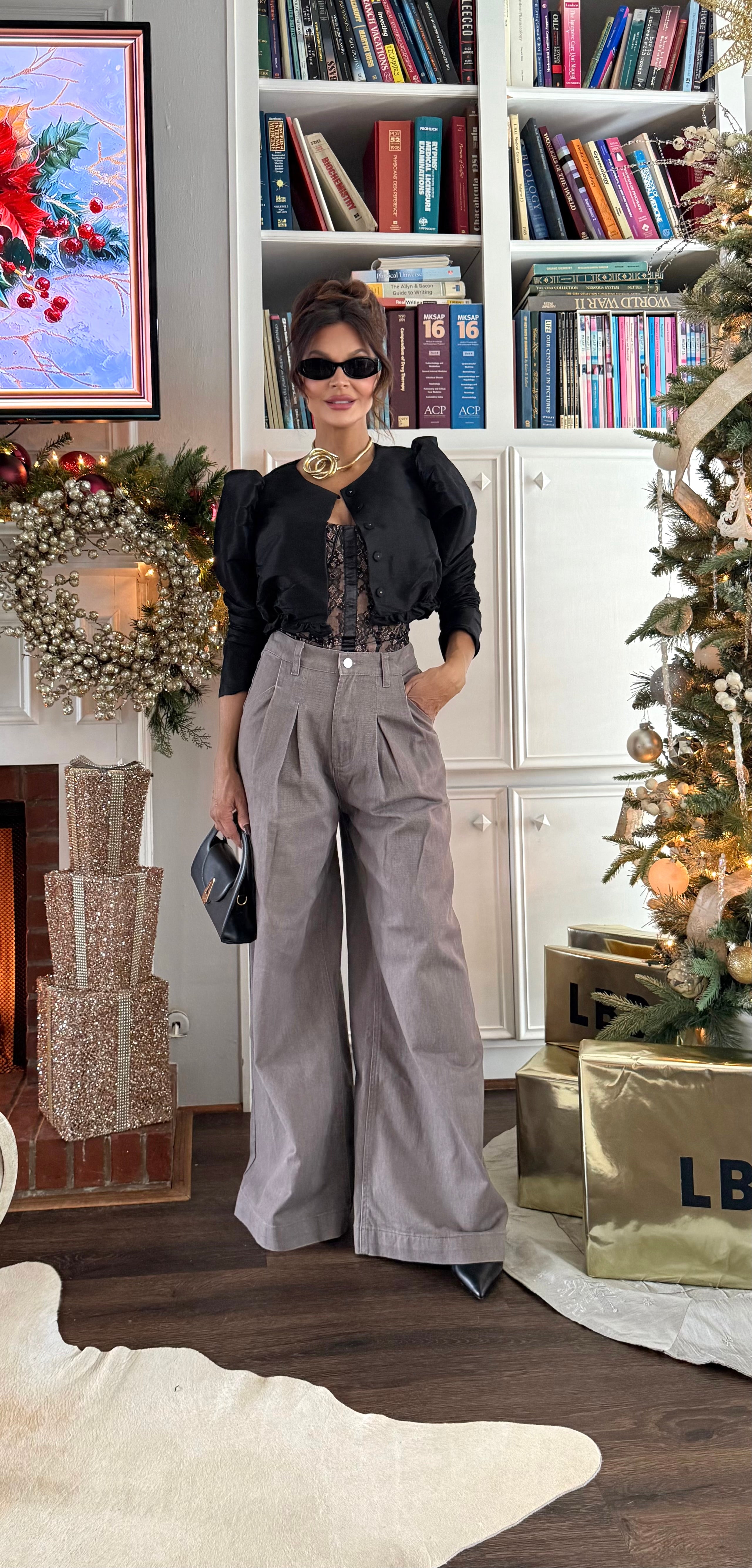 Stanford Light Ash Brown Pleated Wide Leg Denim Jeans