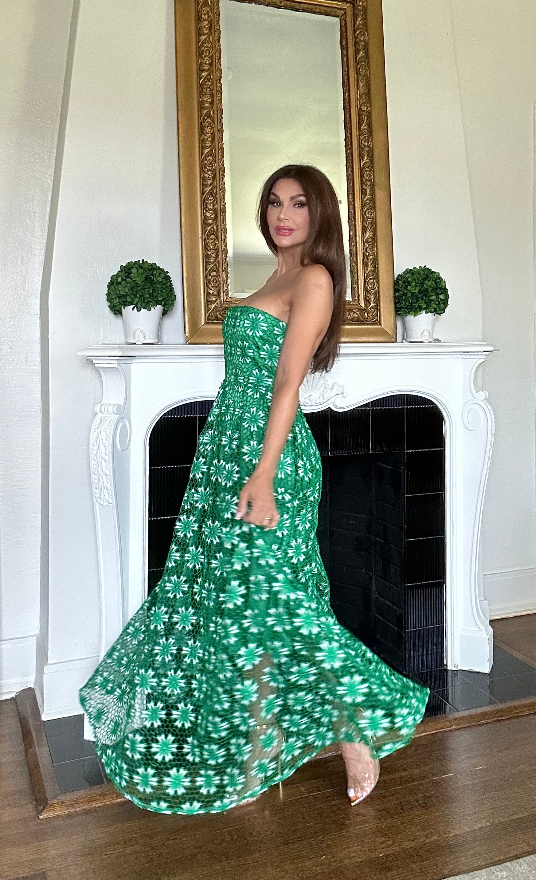 Leilani kelly green flower embroidery maxi dress