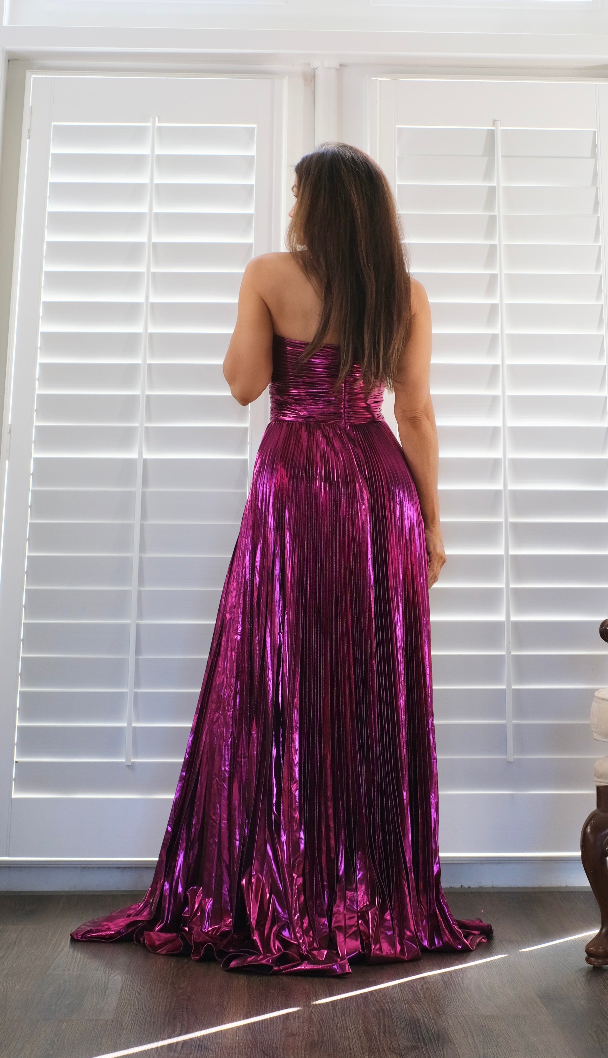 Janet magenta metallic formal with slit