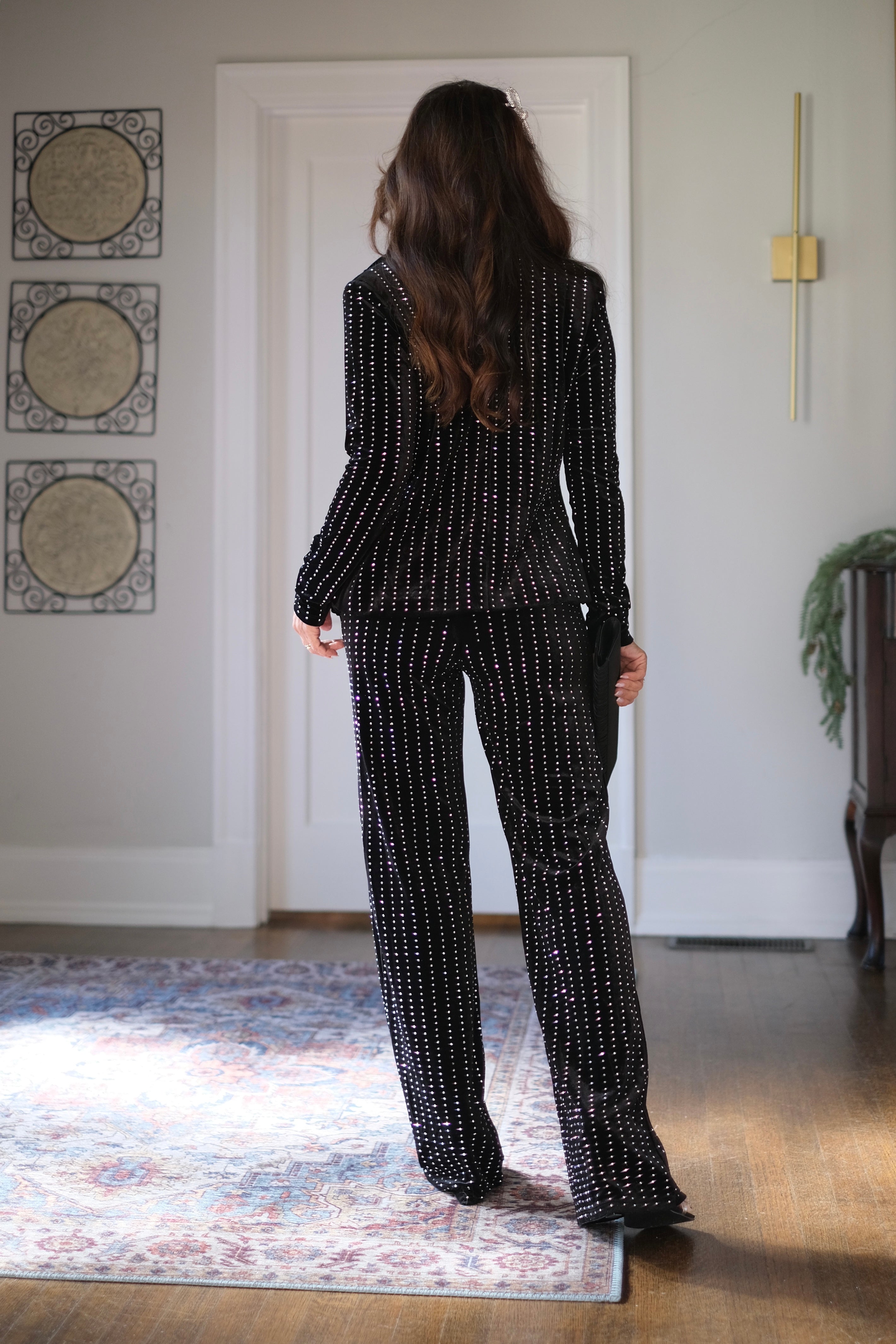 Banks Black Velvet Jacket with Rhinestone Pin Stripes