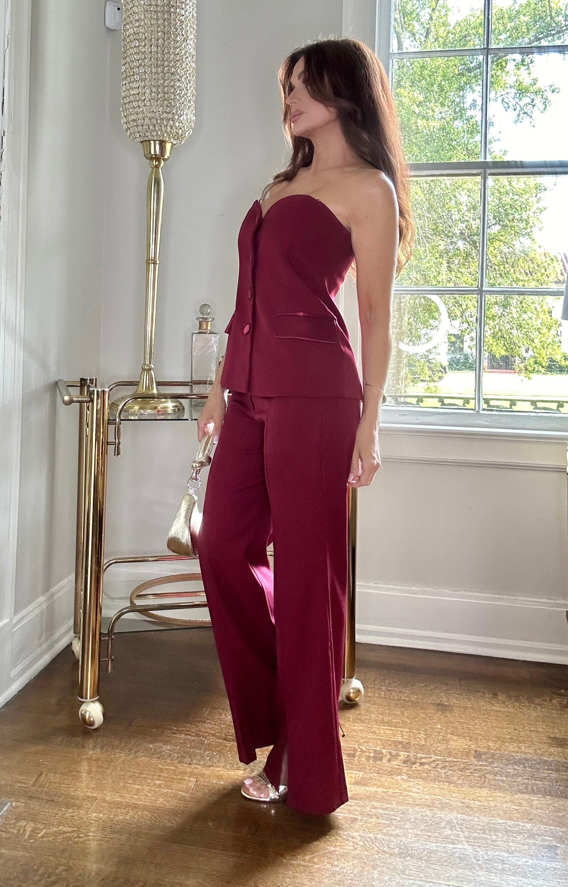 Rochelle burgundy wide leg tuxedo pant