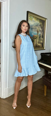 Alana blue tweed sleeveless shift dress