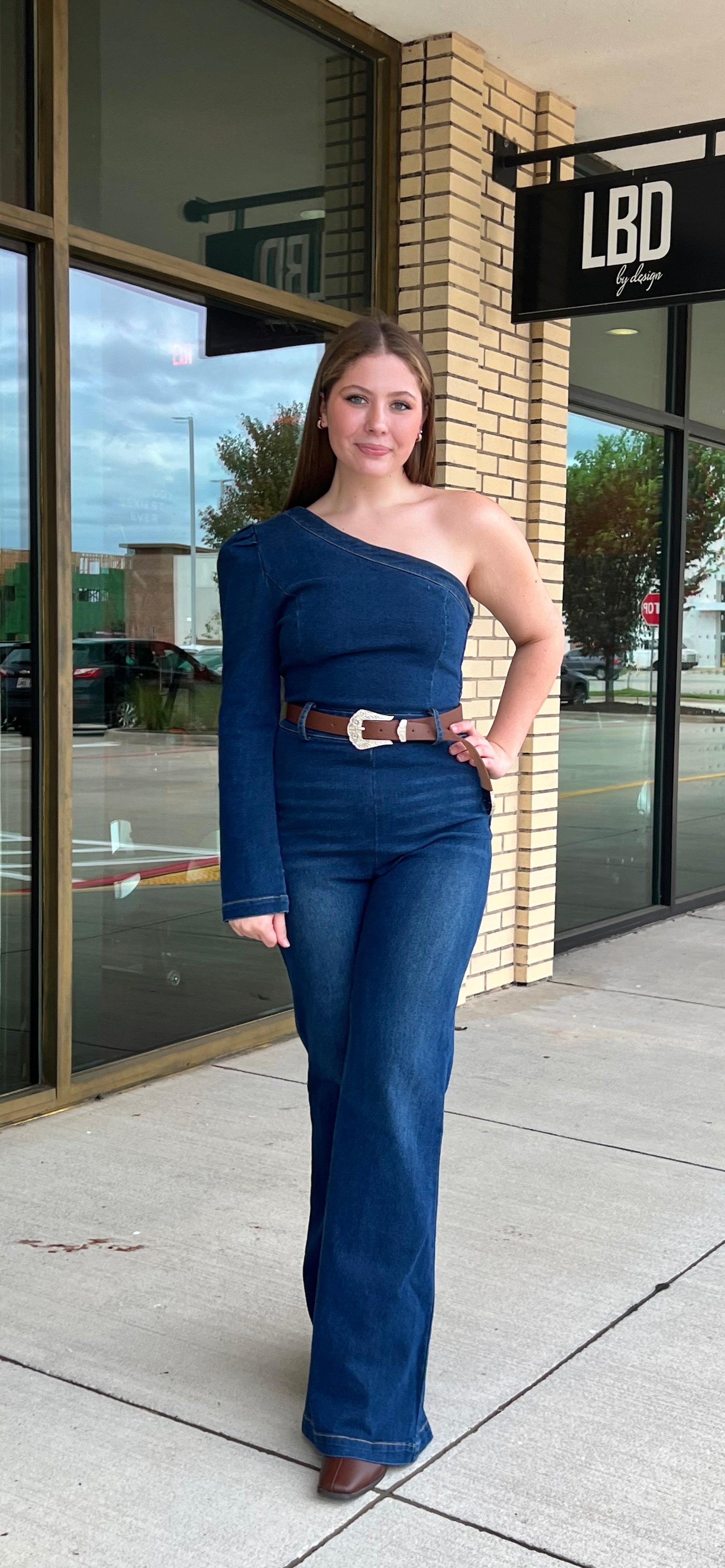 Judy denim one shoulder jumpsuit