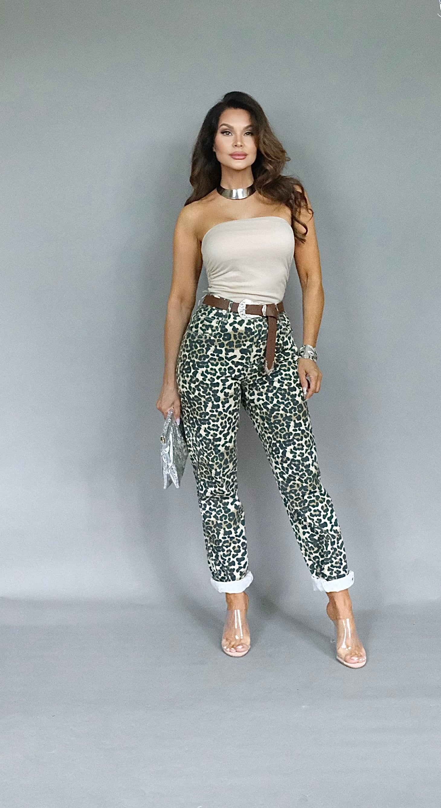 Peggy Leopard print boot cut high rise jean