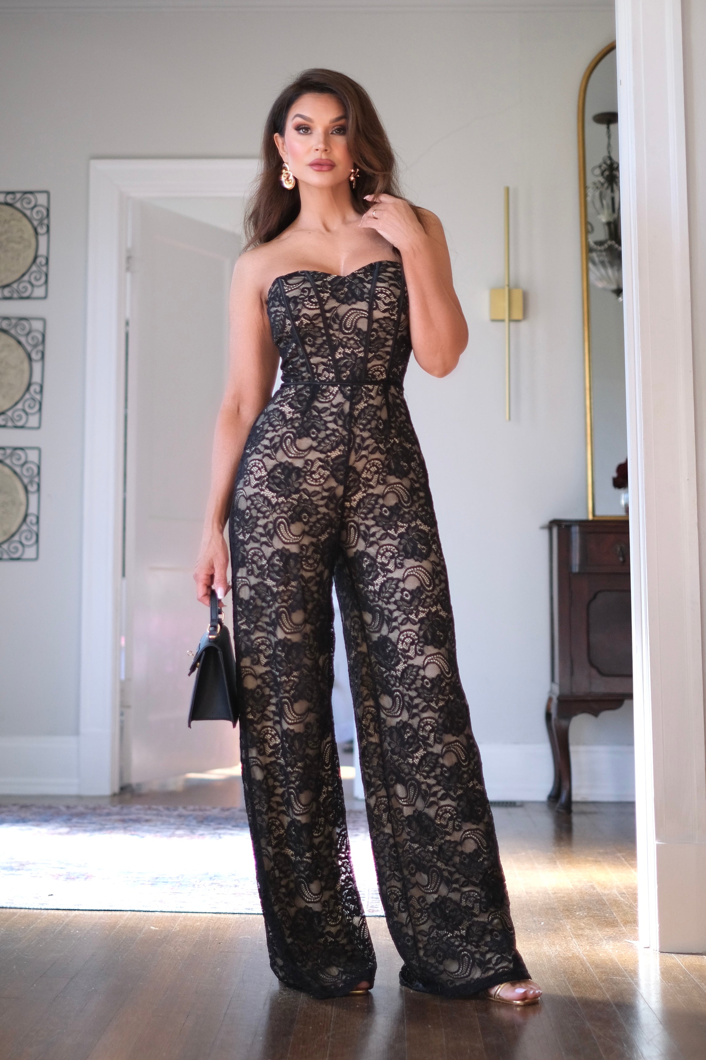 Calista Black Lace Strapless Jumpsuit