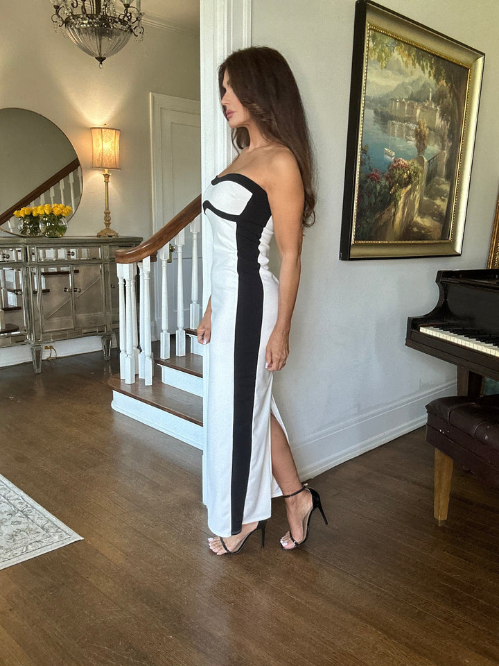 Melody white and black maxi tube dress