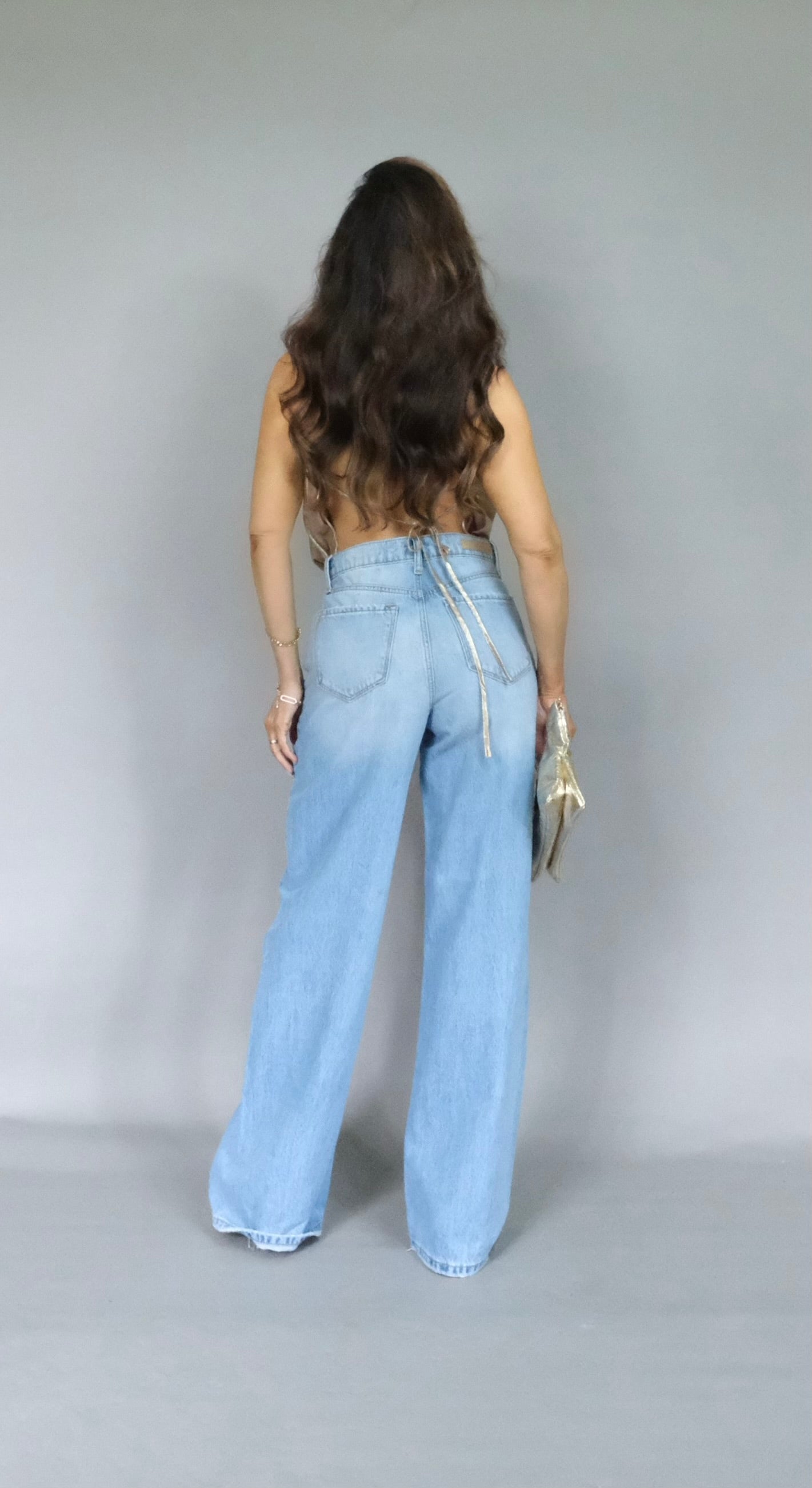 Zena gold halter open back tie blouse