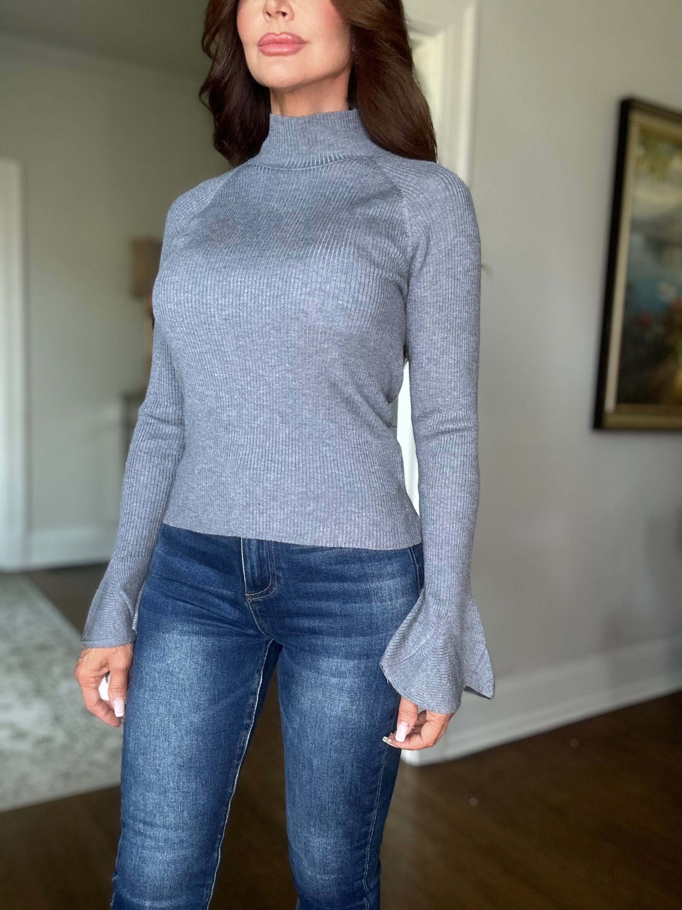 Lana heather grey long sleeve turtle neck sweater