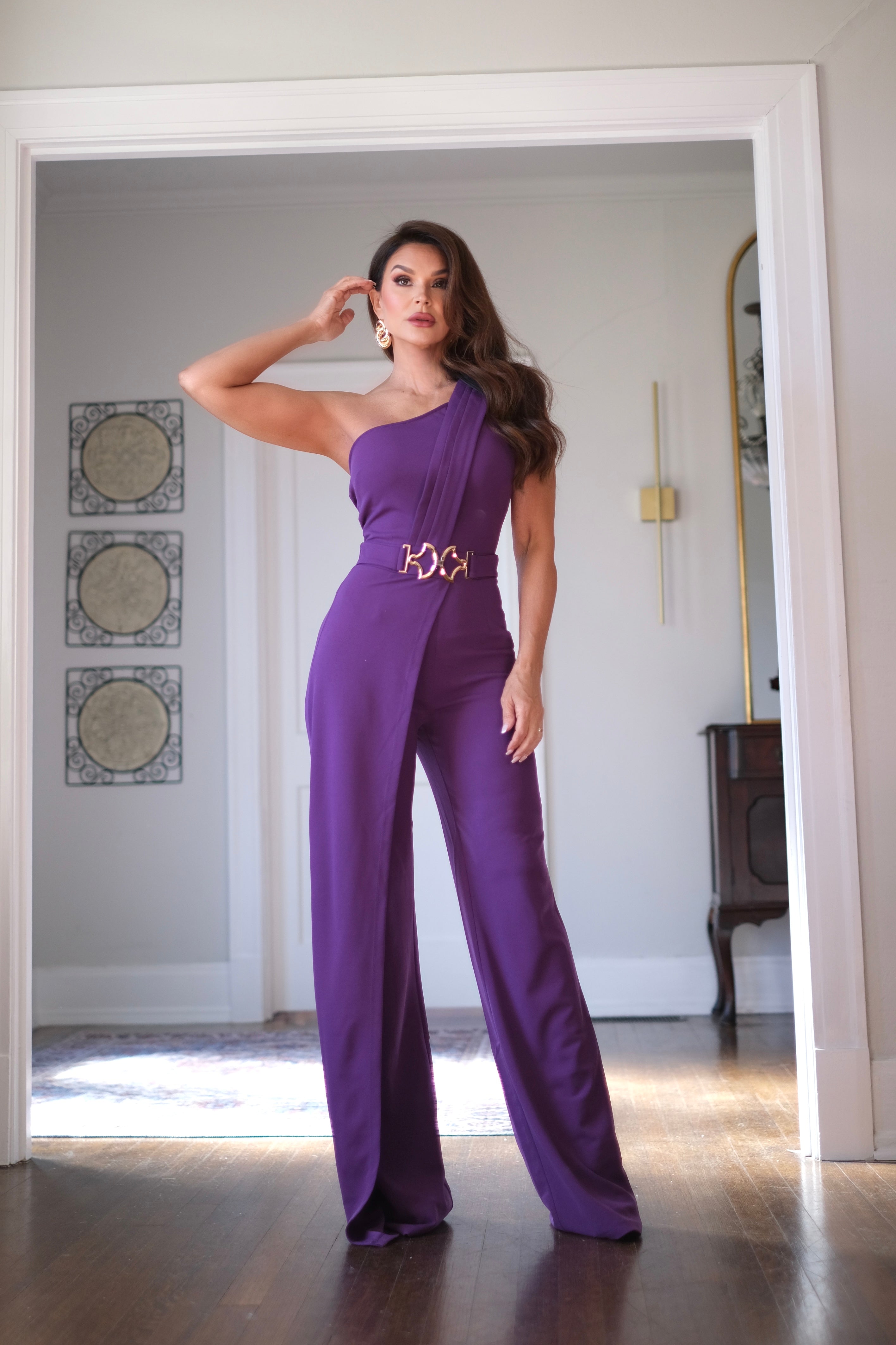 Senna purple ones houlder jumpsuit