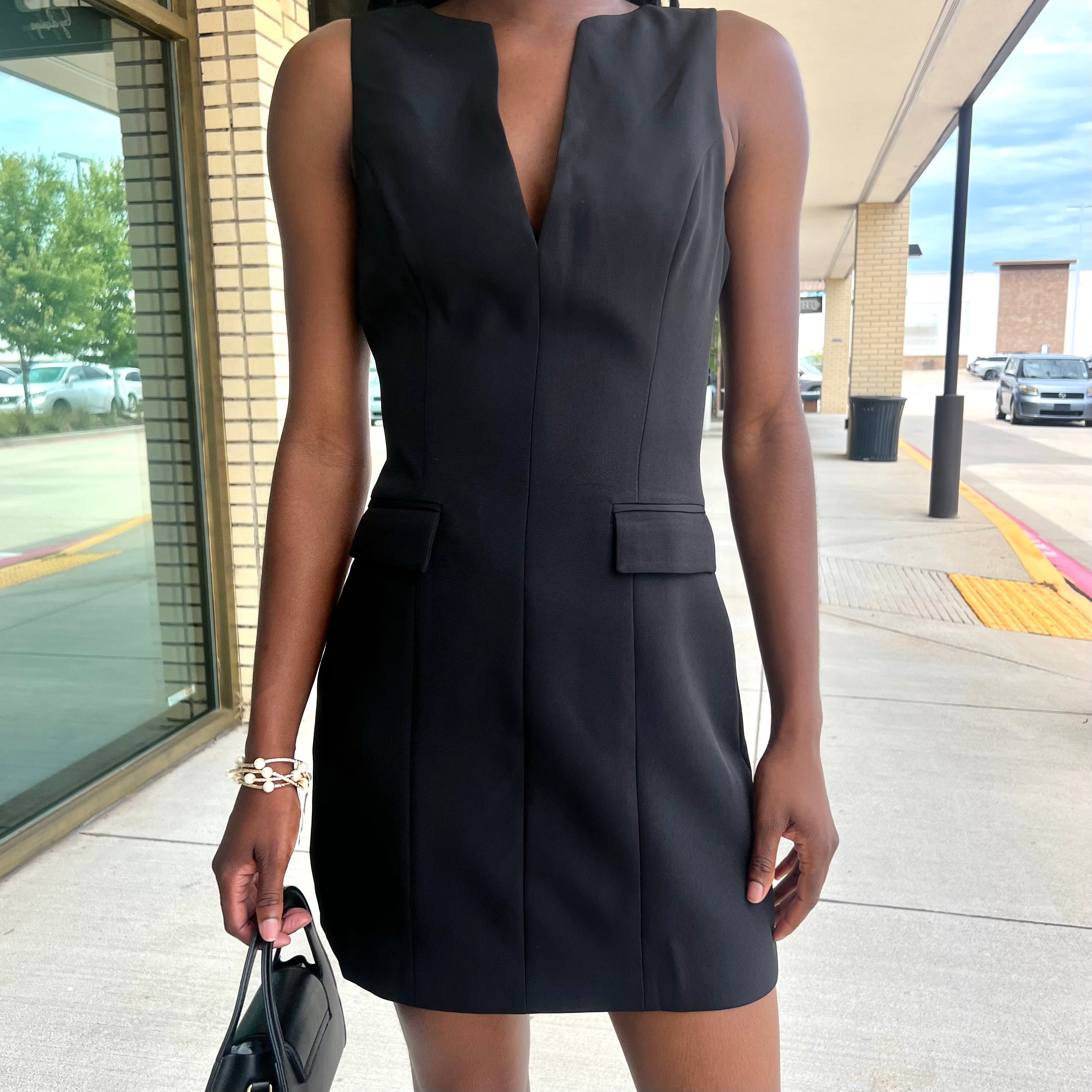 Lila Black Sleeveless V Neck Sheath Dress