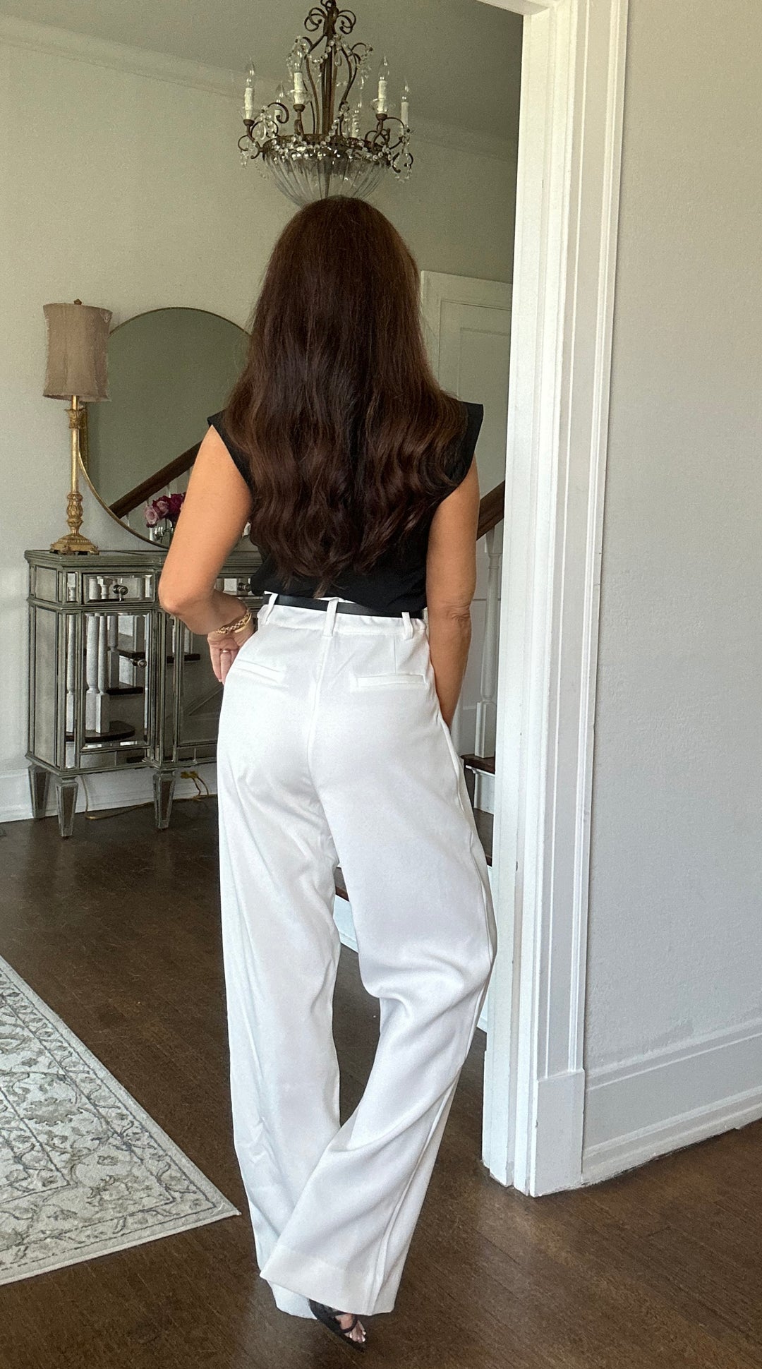 Lydia white fitted wide leg trouser