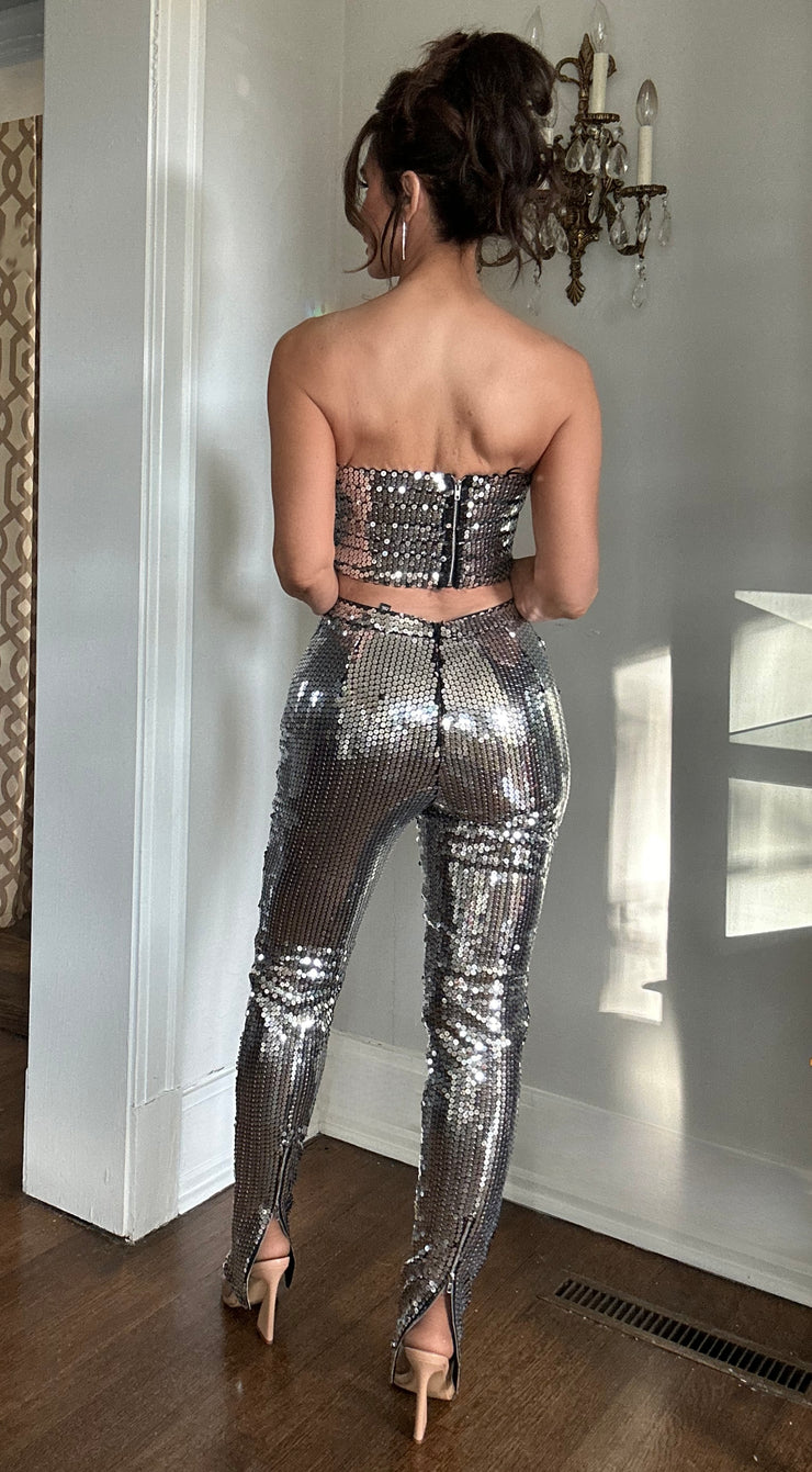 Michelle silver sequin pant with zipper (set)