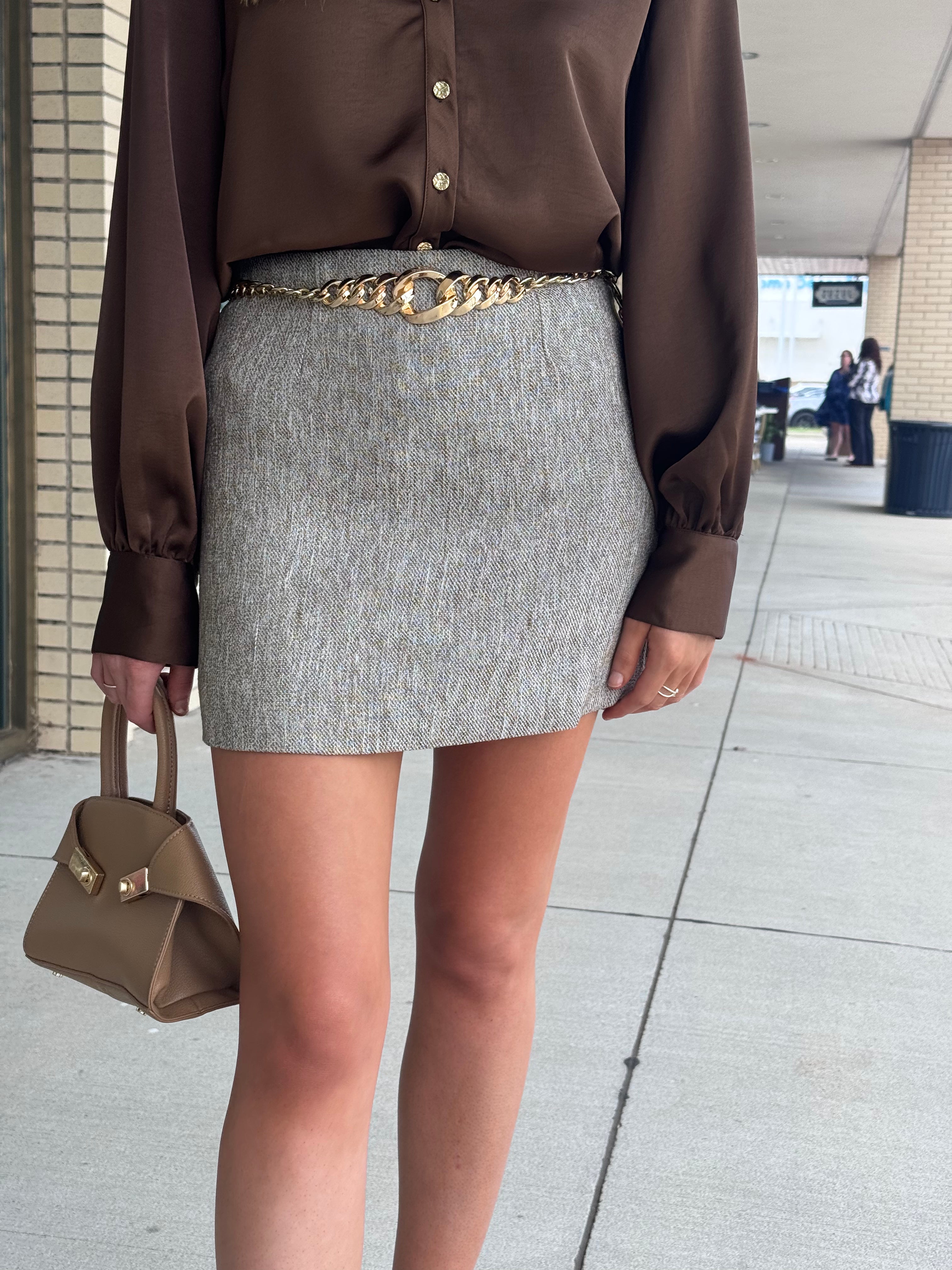 Aubrey Brown A-Line Woven Skirt