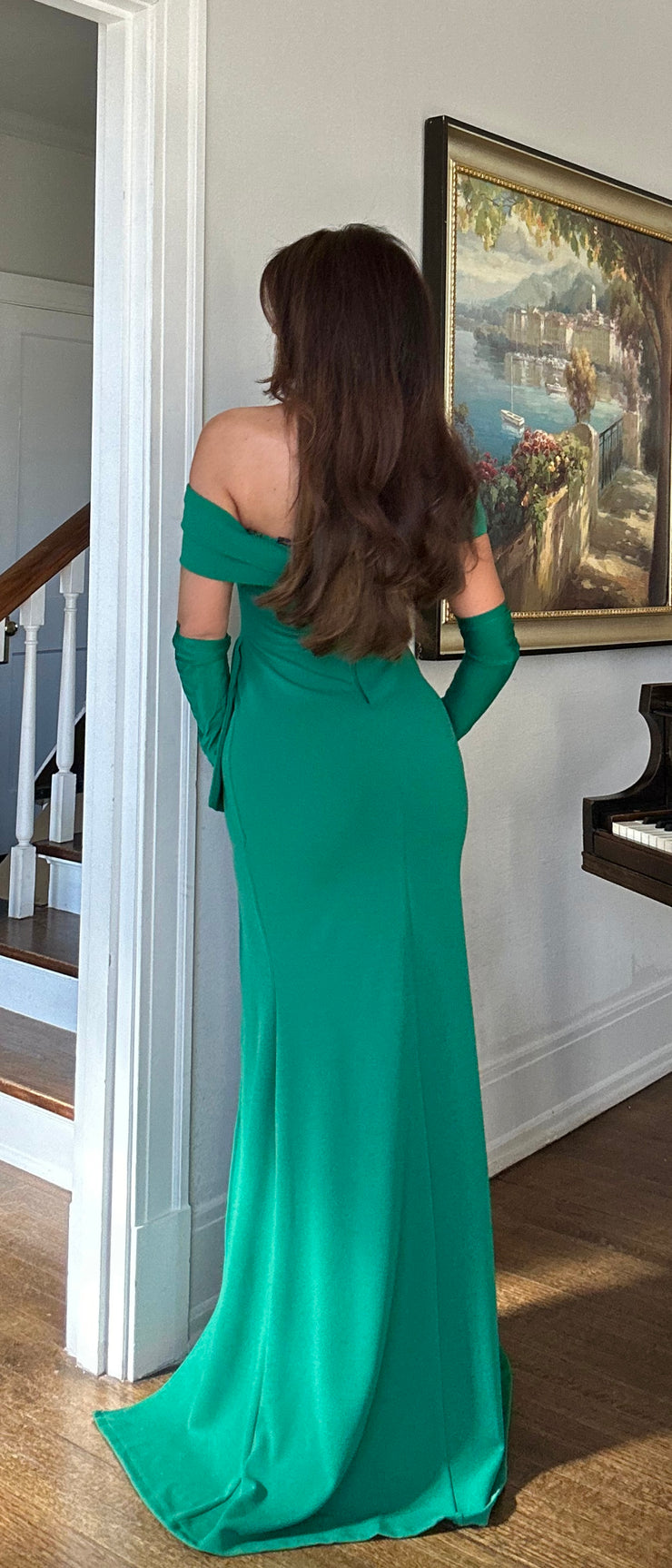 Fiona kelly green off shoulder maxi with slit