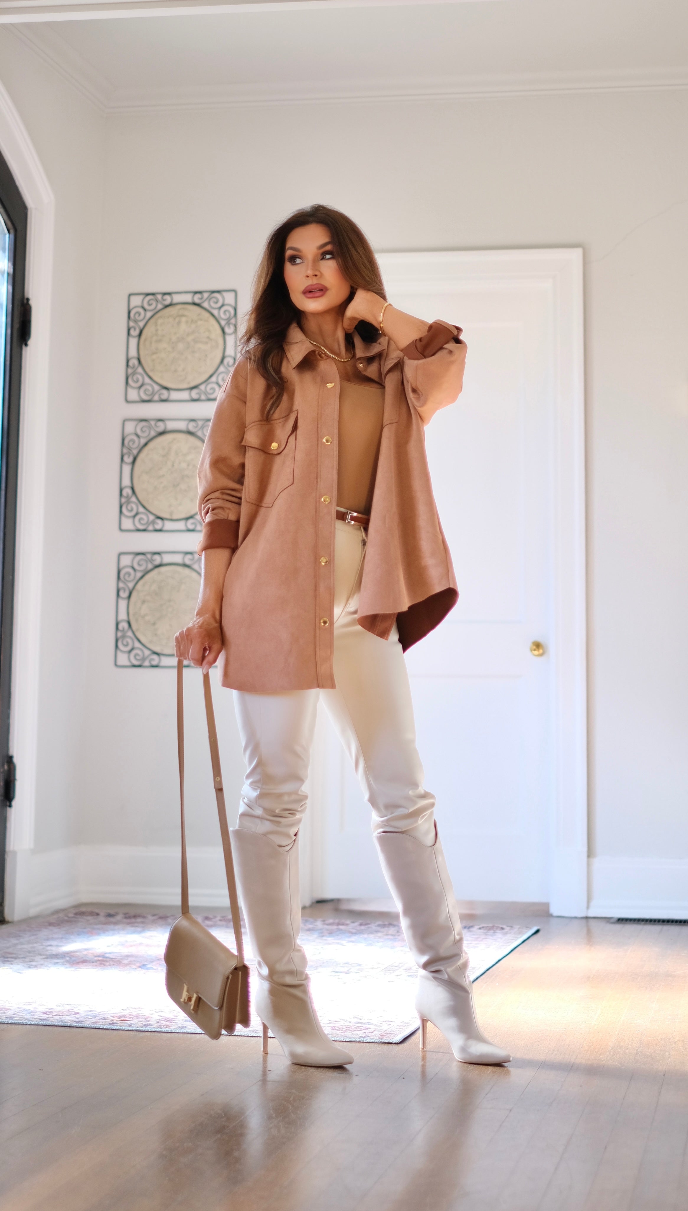 Kain Camel Faux Suede Button Up Shacket