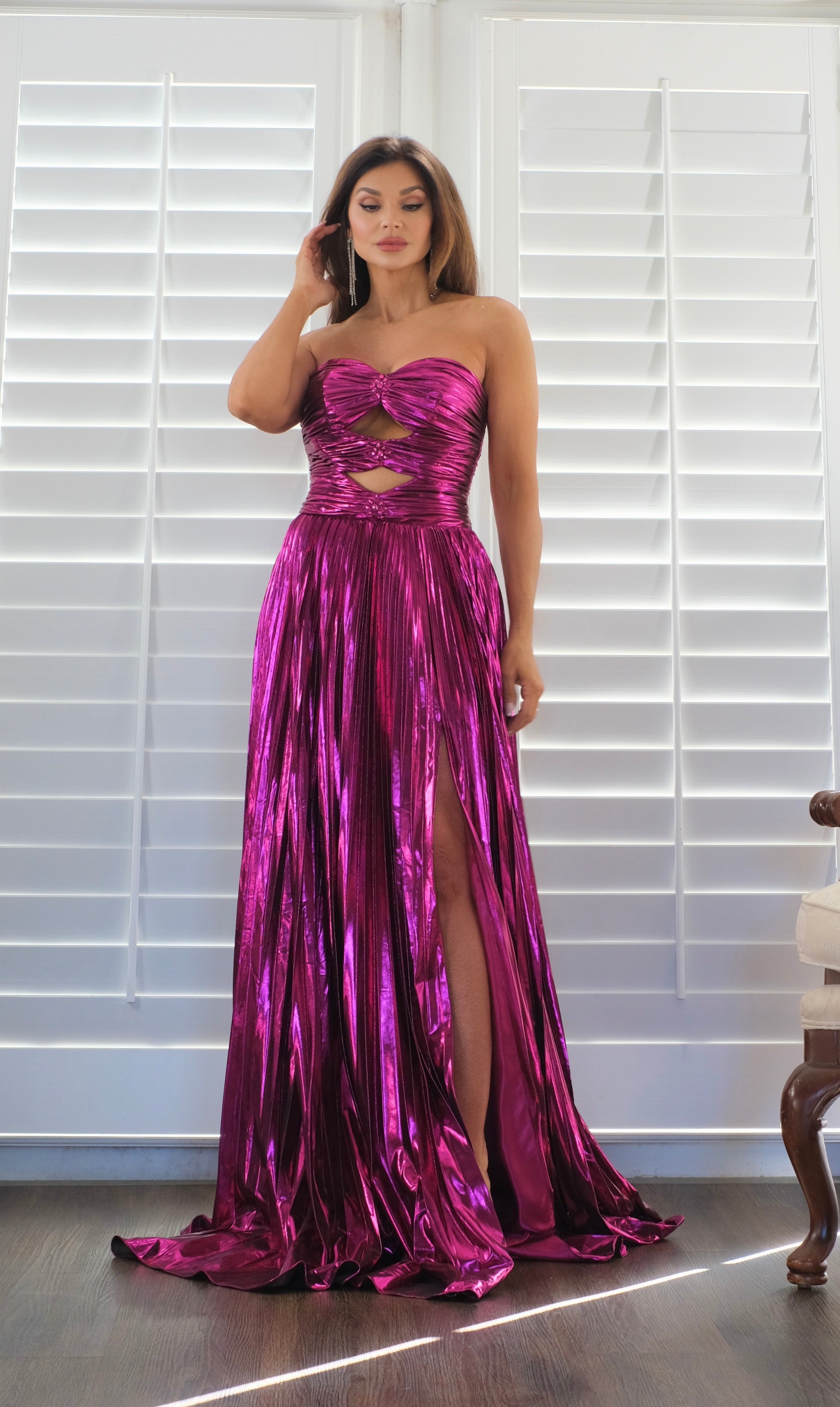 Janet magenta metallic formal with slit