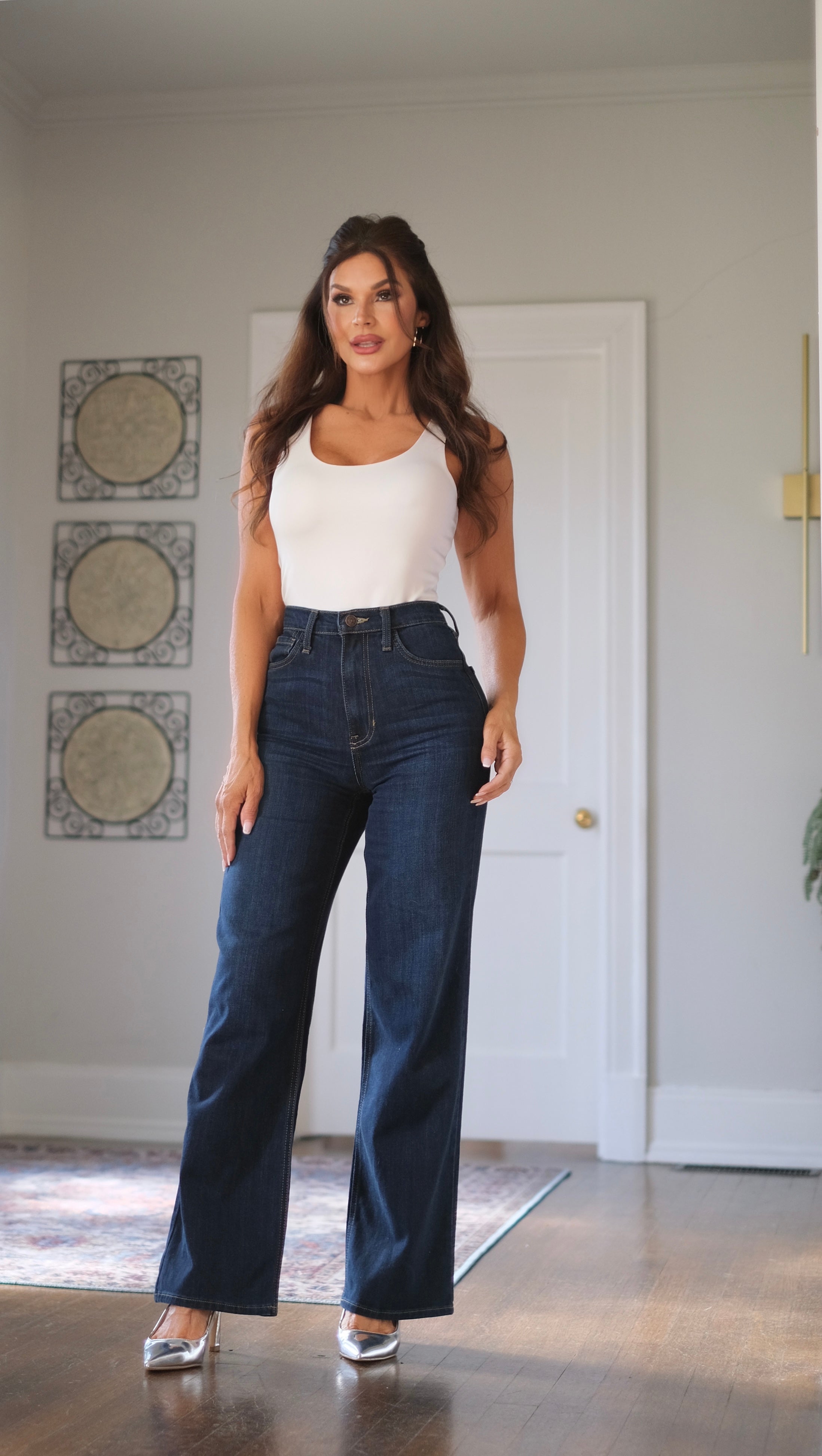 Juno dark denim high rise wide leg jean