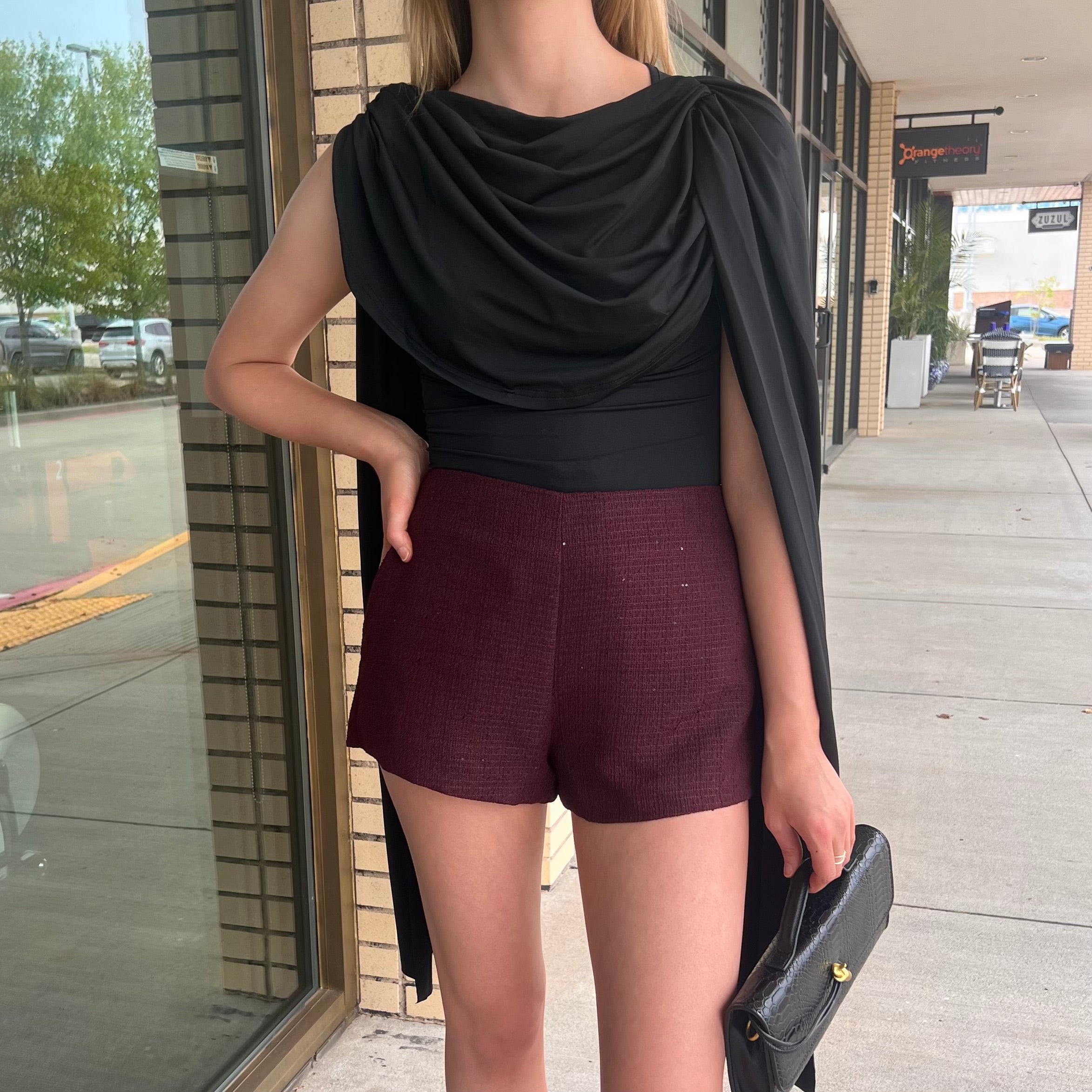 Posh Black Drape Sleeve Bodysuit