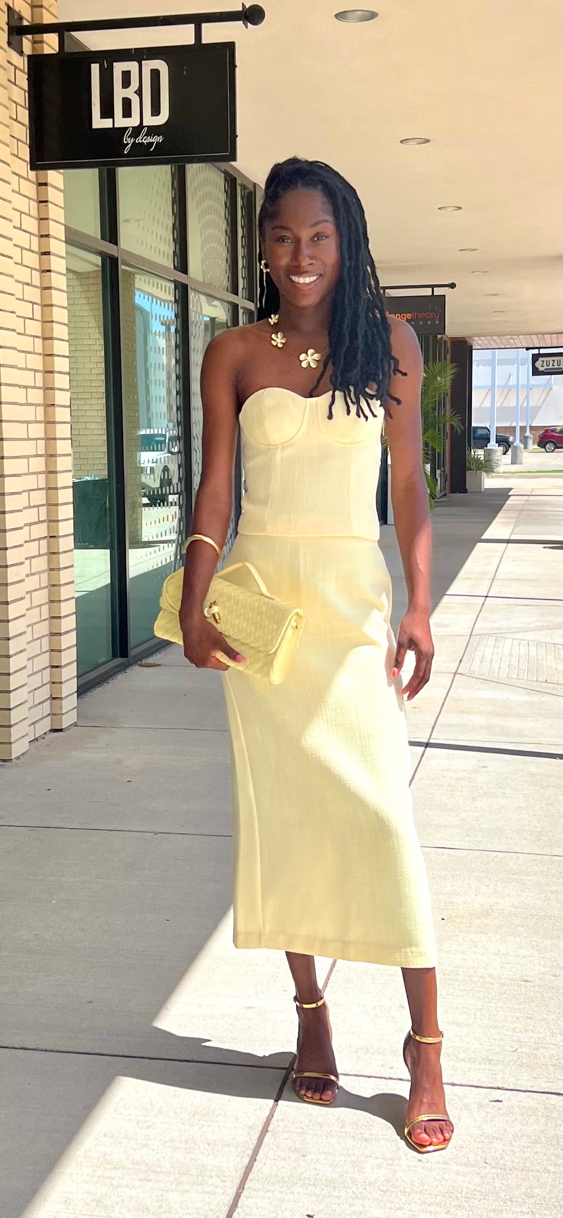 Utah butter yellow tweed strapless top