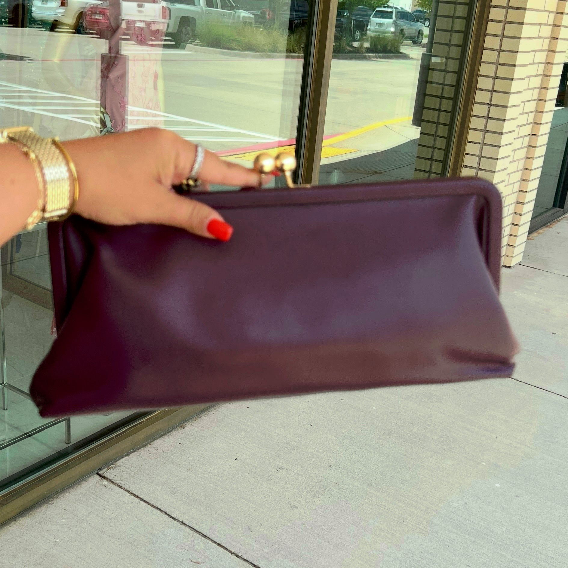 Nonna Plum Soft Leather Clutch