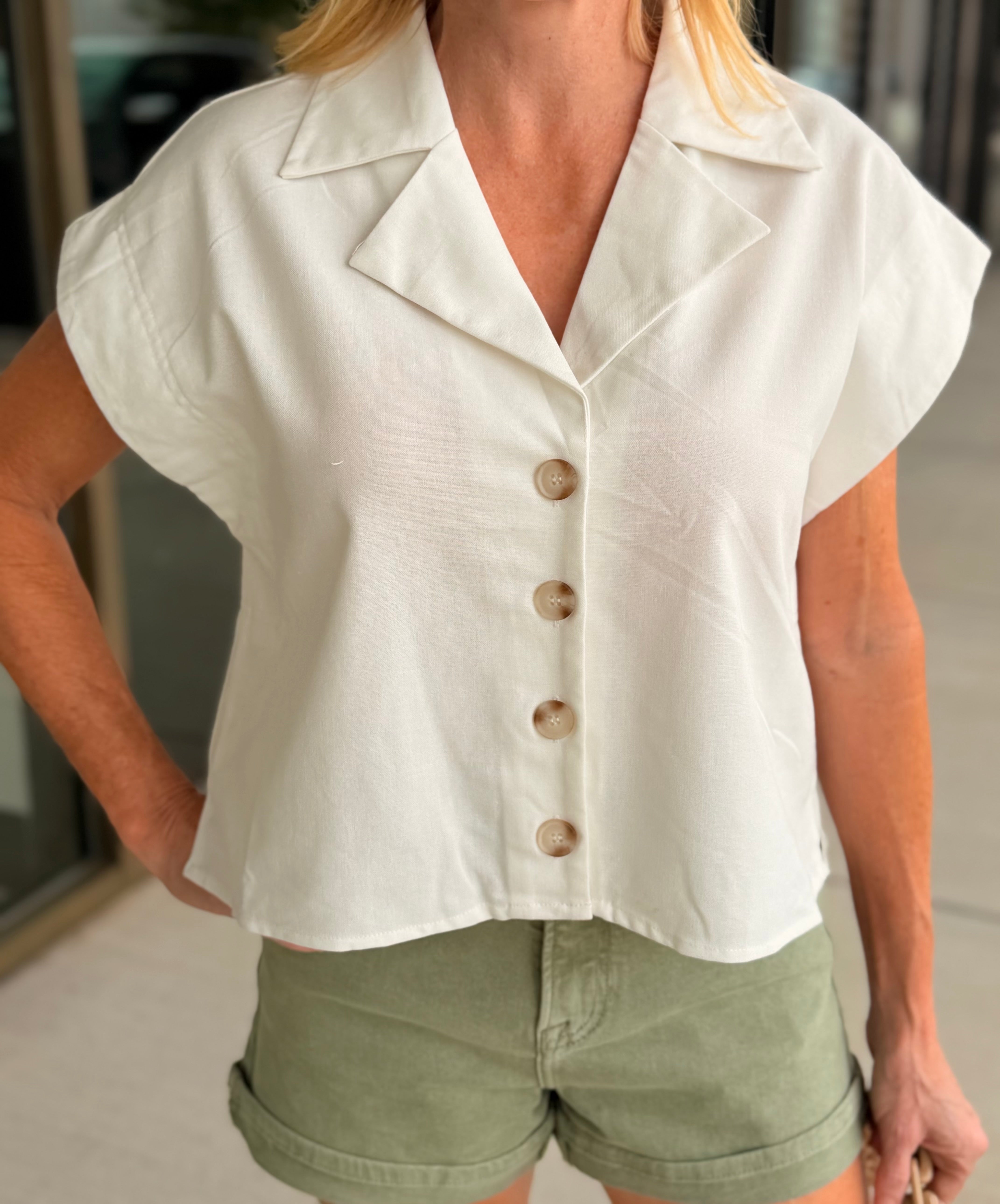 Laurel white button down collared vest top