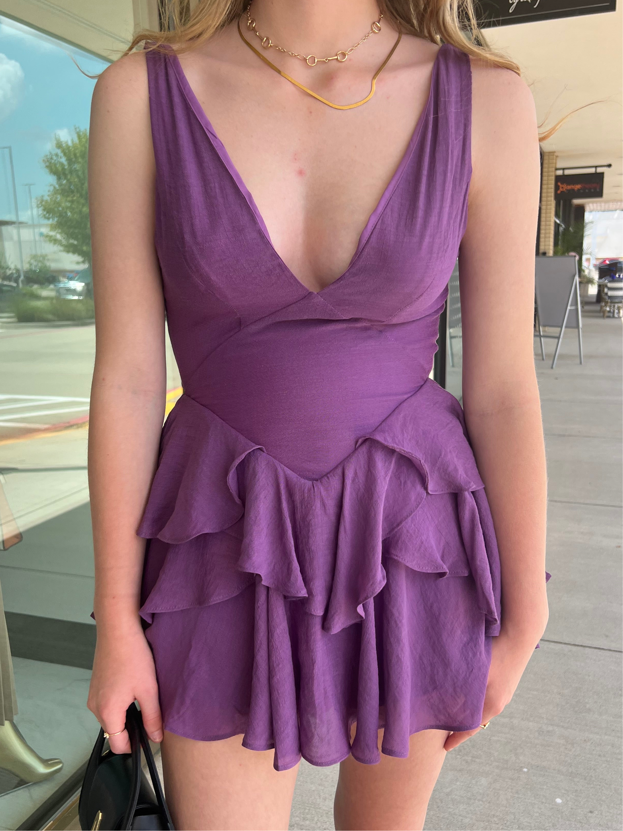 Libbie Mulberry Purple Ruffle Romper