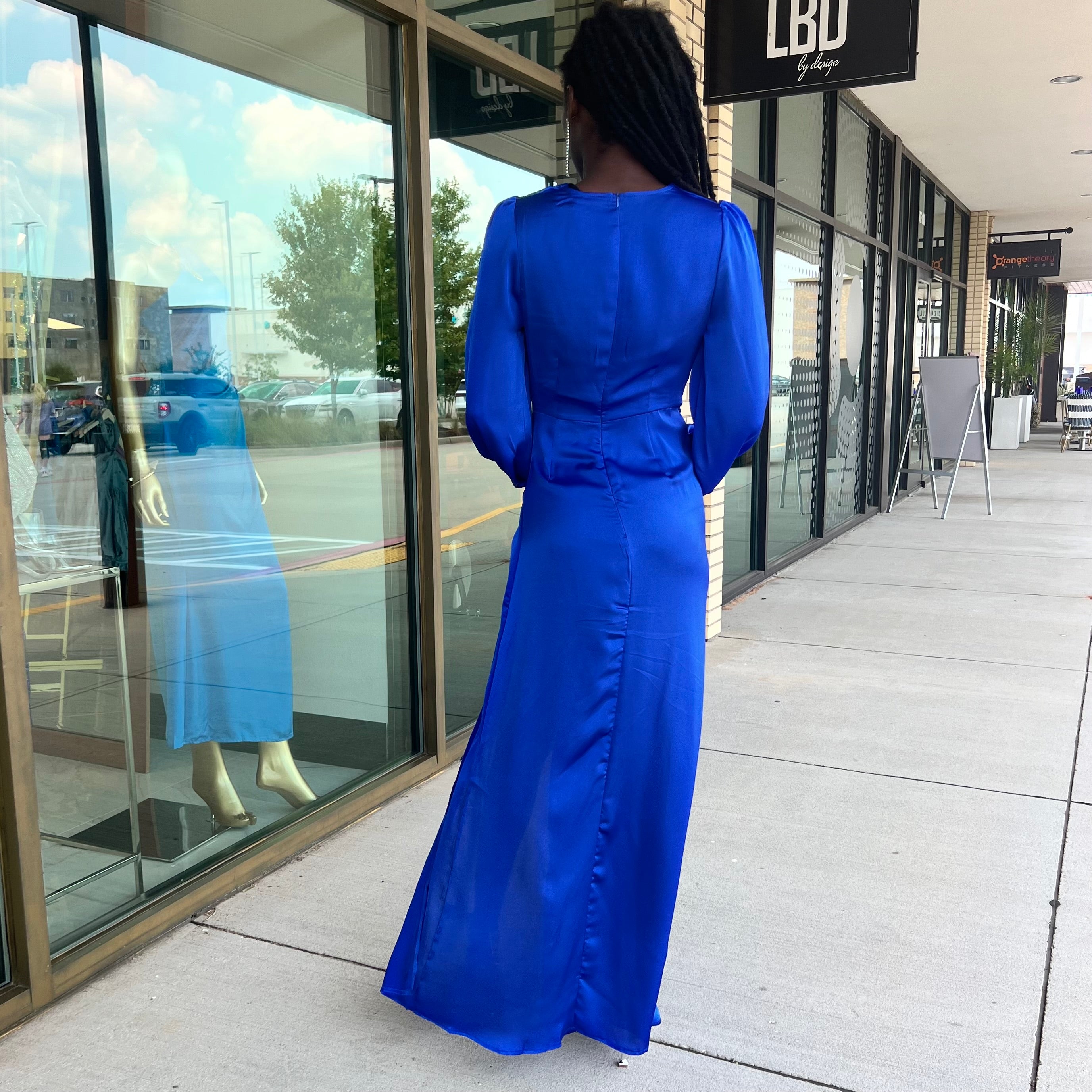 Stacy Royal Blue Long Sleeve Maxi Dress With Side Slit