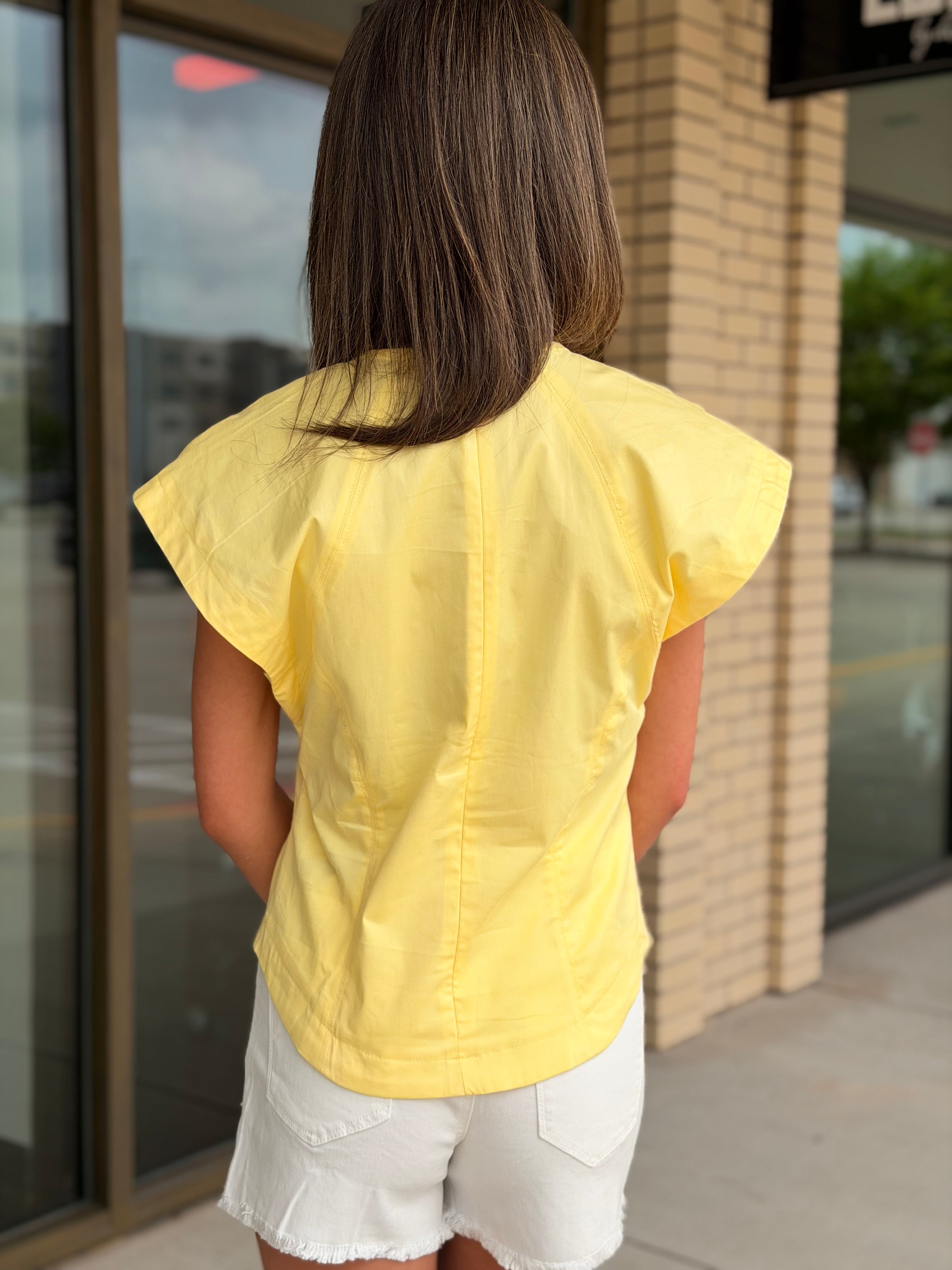 Elani Butter Yellow V Neck Cap Sleeve Top