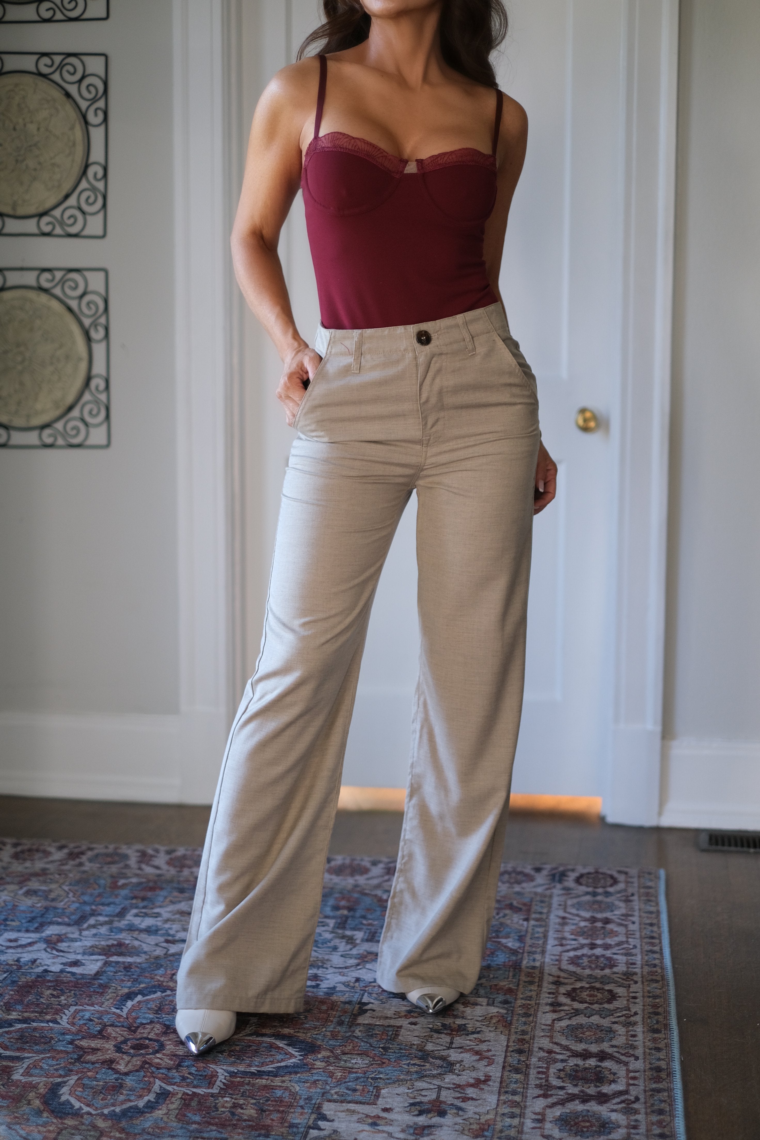 Karina Khaki Wide Leg Trouser with Pockets