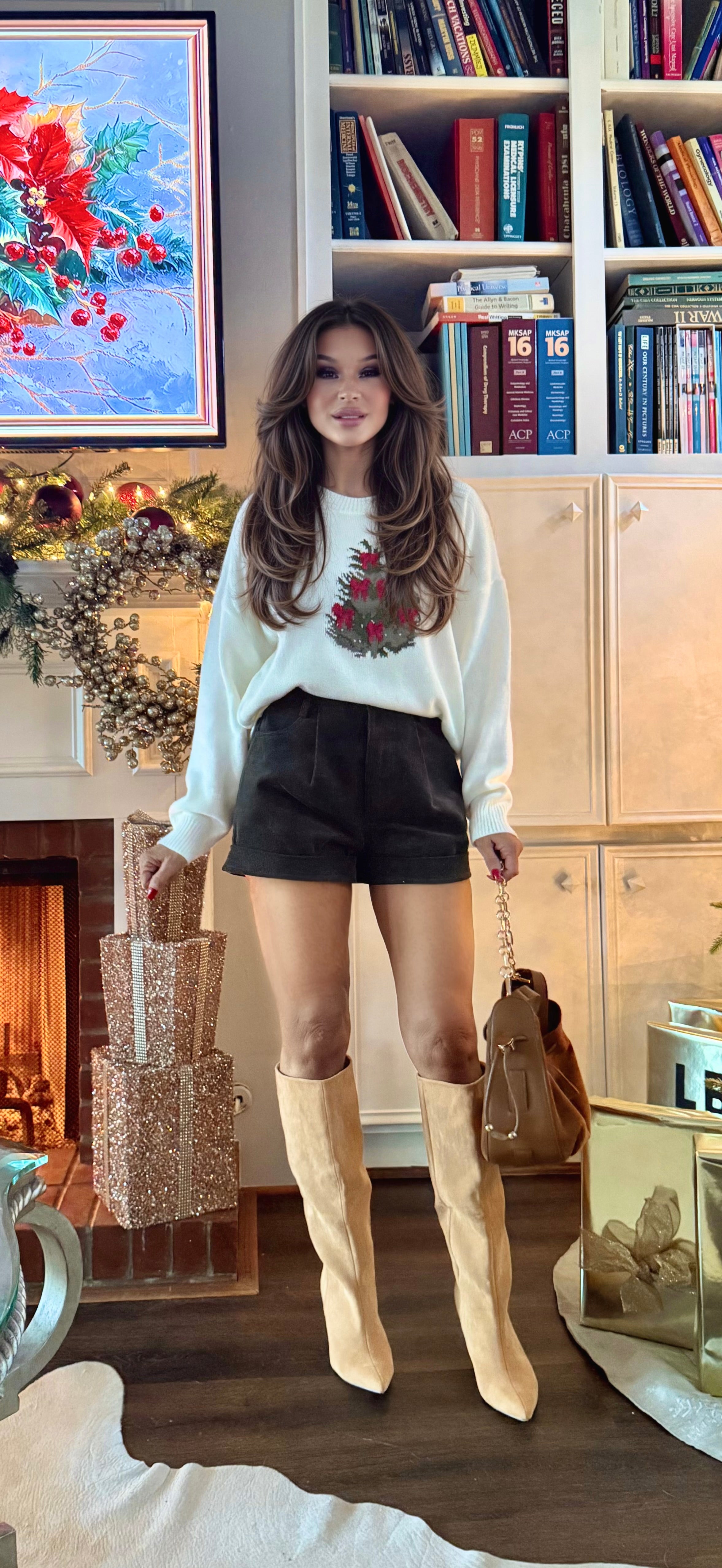 Chrissy Ivory Long Sleeve Christmas Tree Sweater