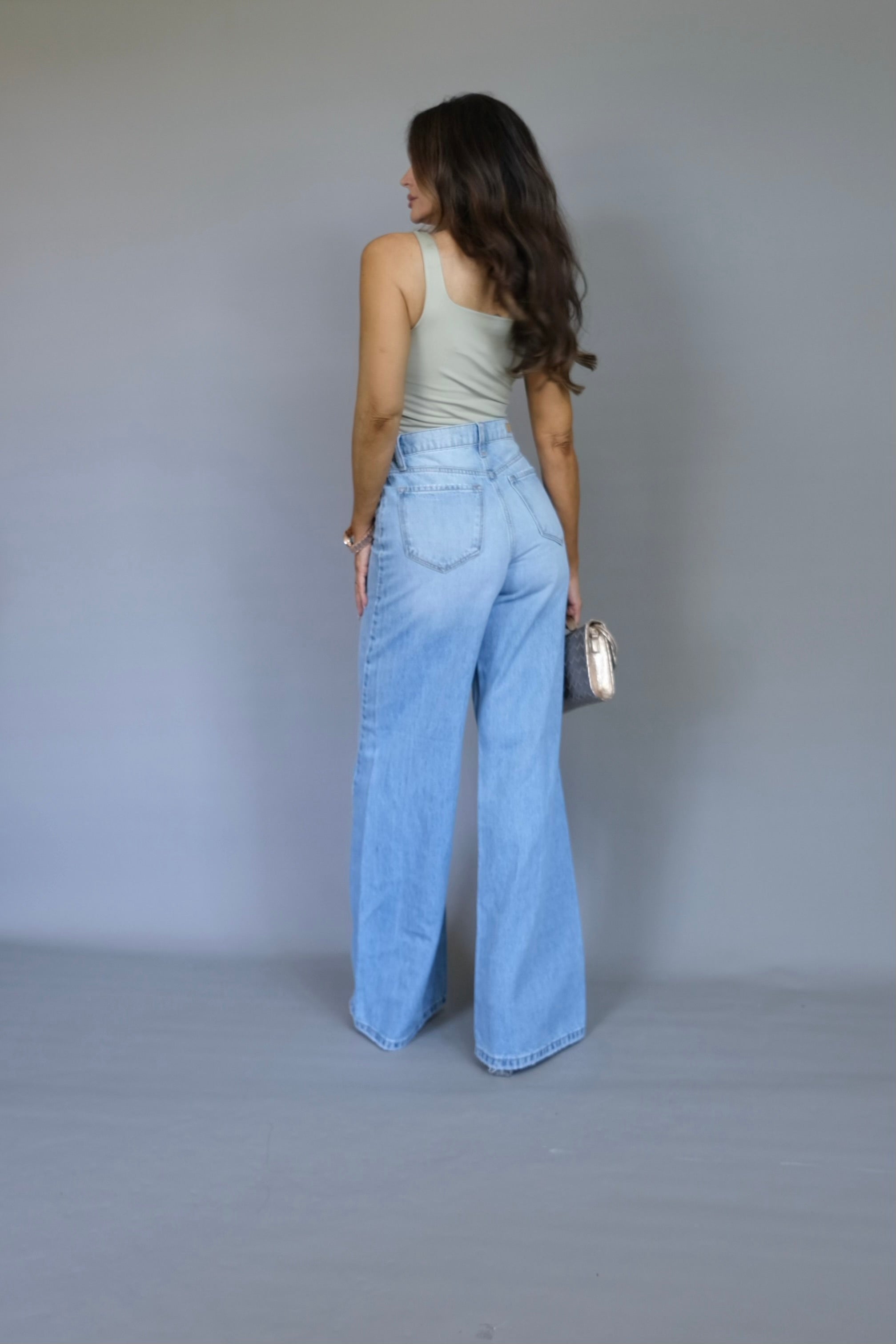 MIllie light wash high rise curved seam wide leg jean