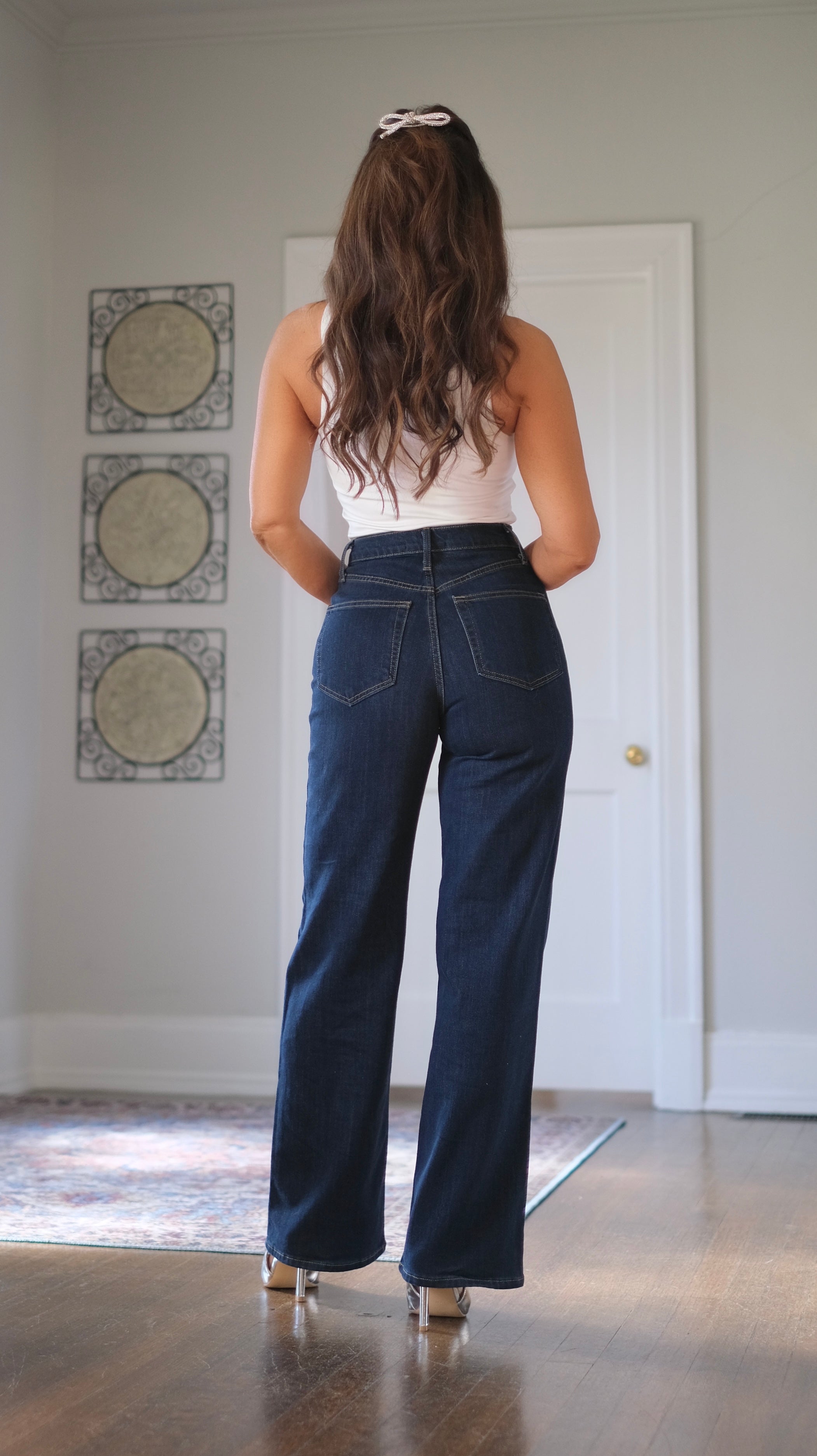 Juno dark denim high rise wide leg jean