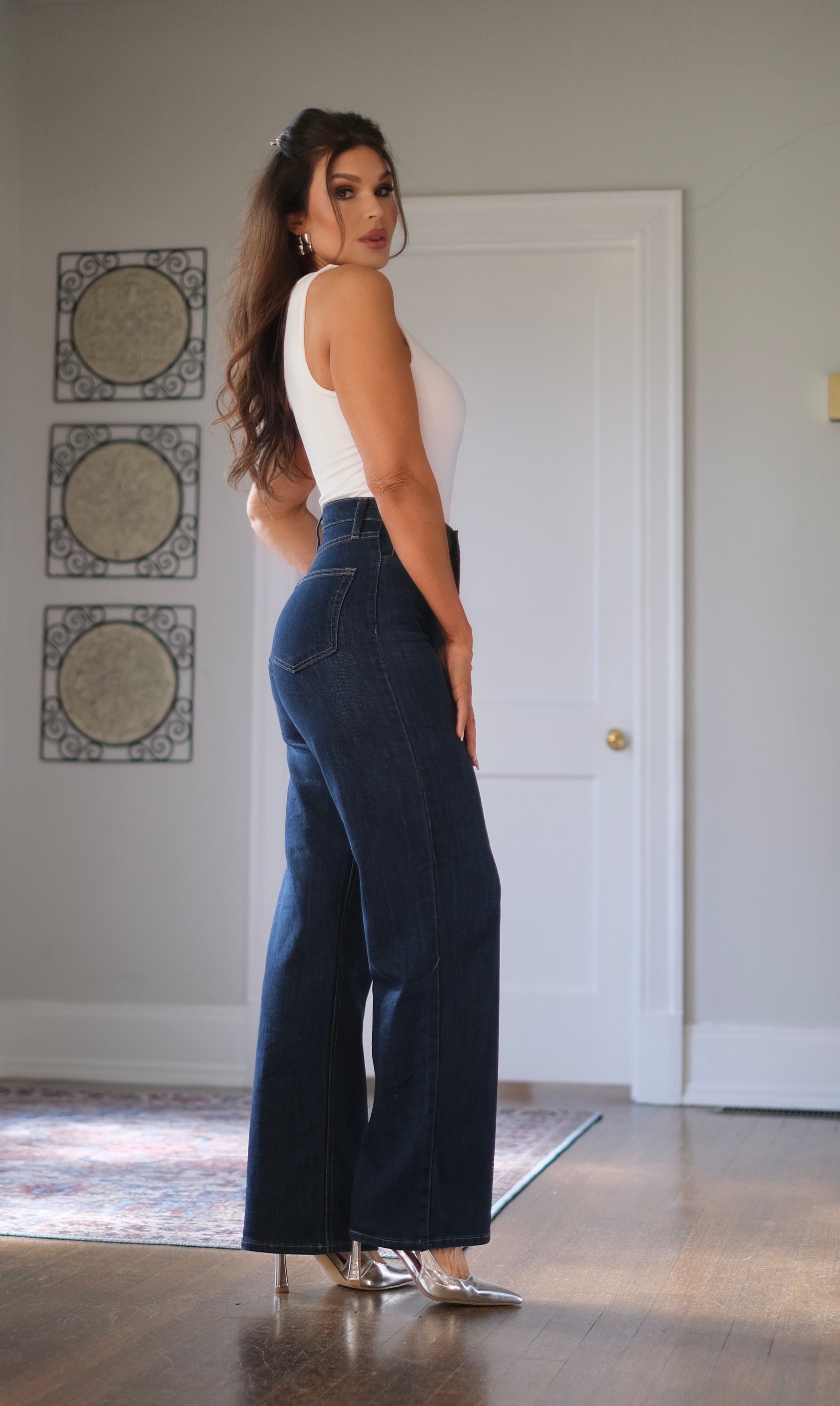 Juno dark denim high rise wide leg jean