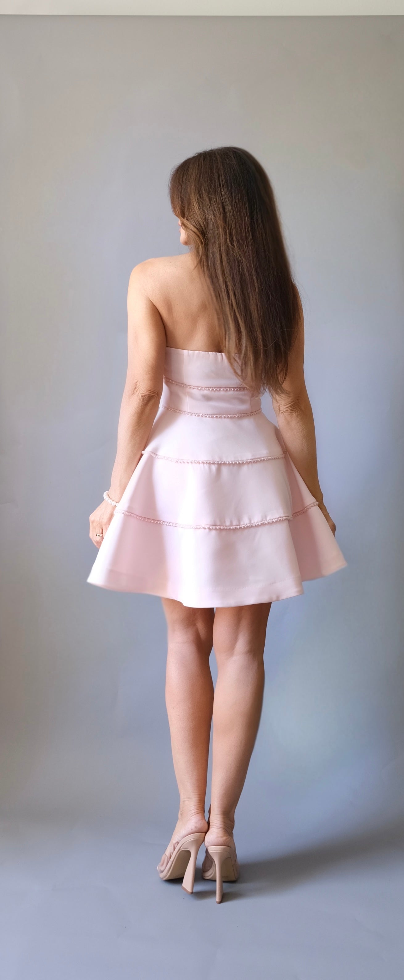 Taylor pink pearl trimmed mini dress