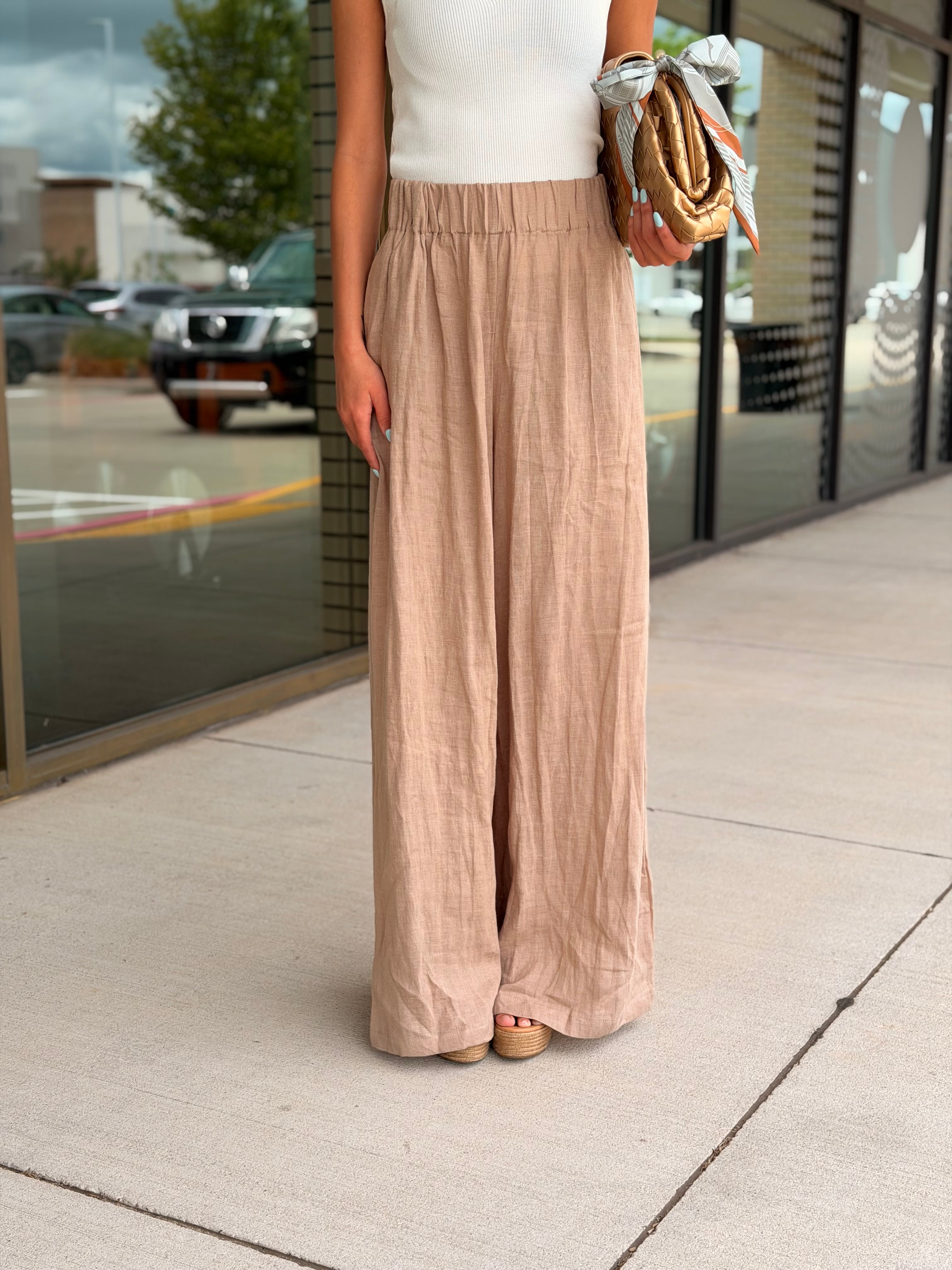 Ginger Light Brown Wide Leg Pants