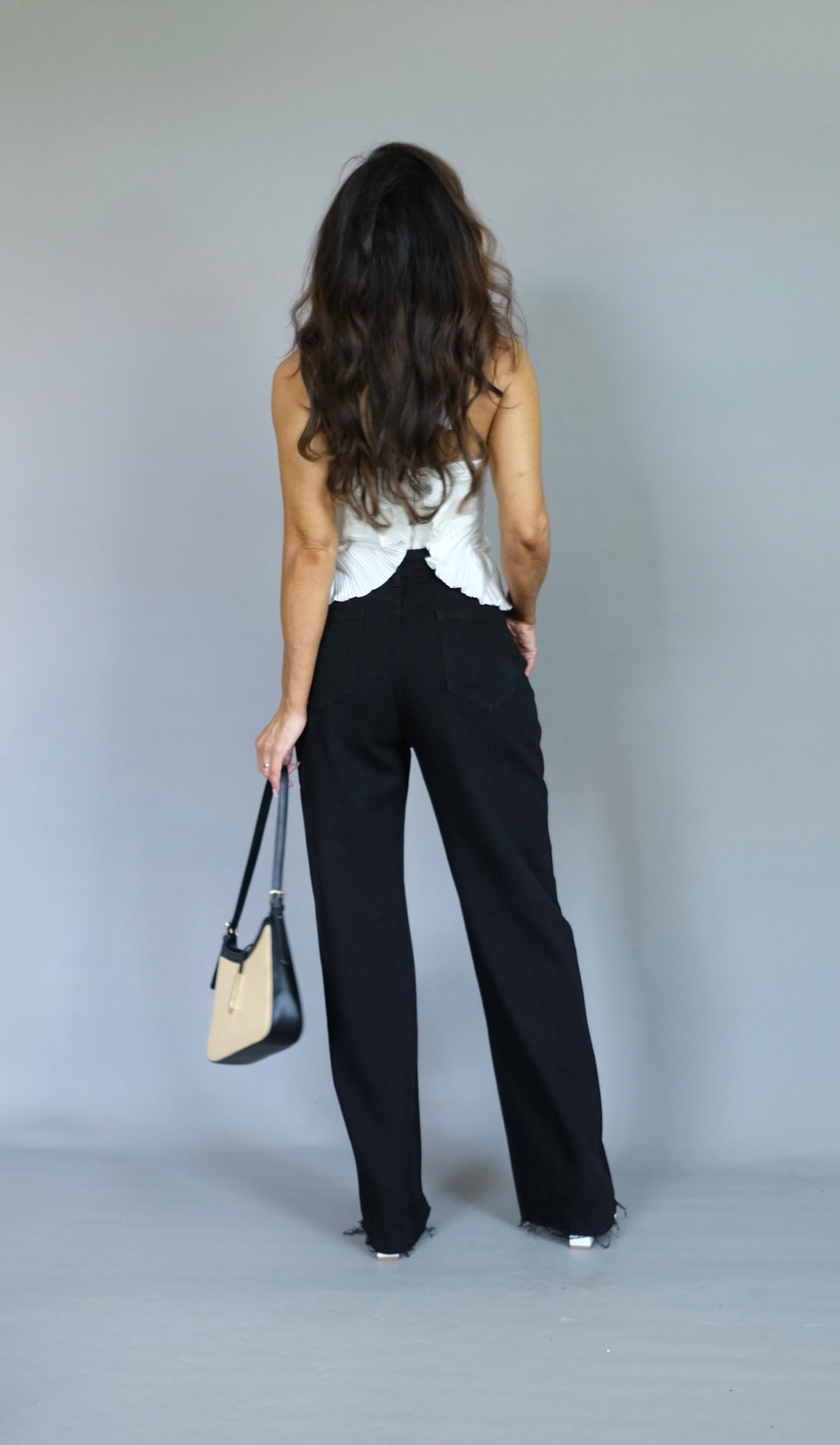 Donnie vintage black high rise wide leg jean with raw hem