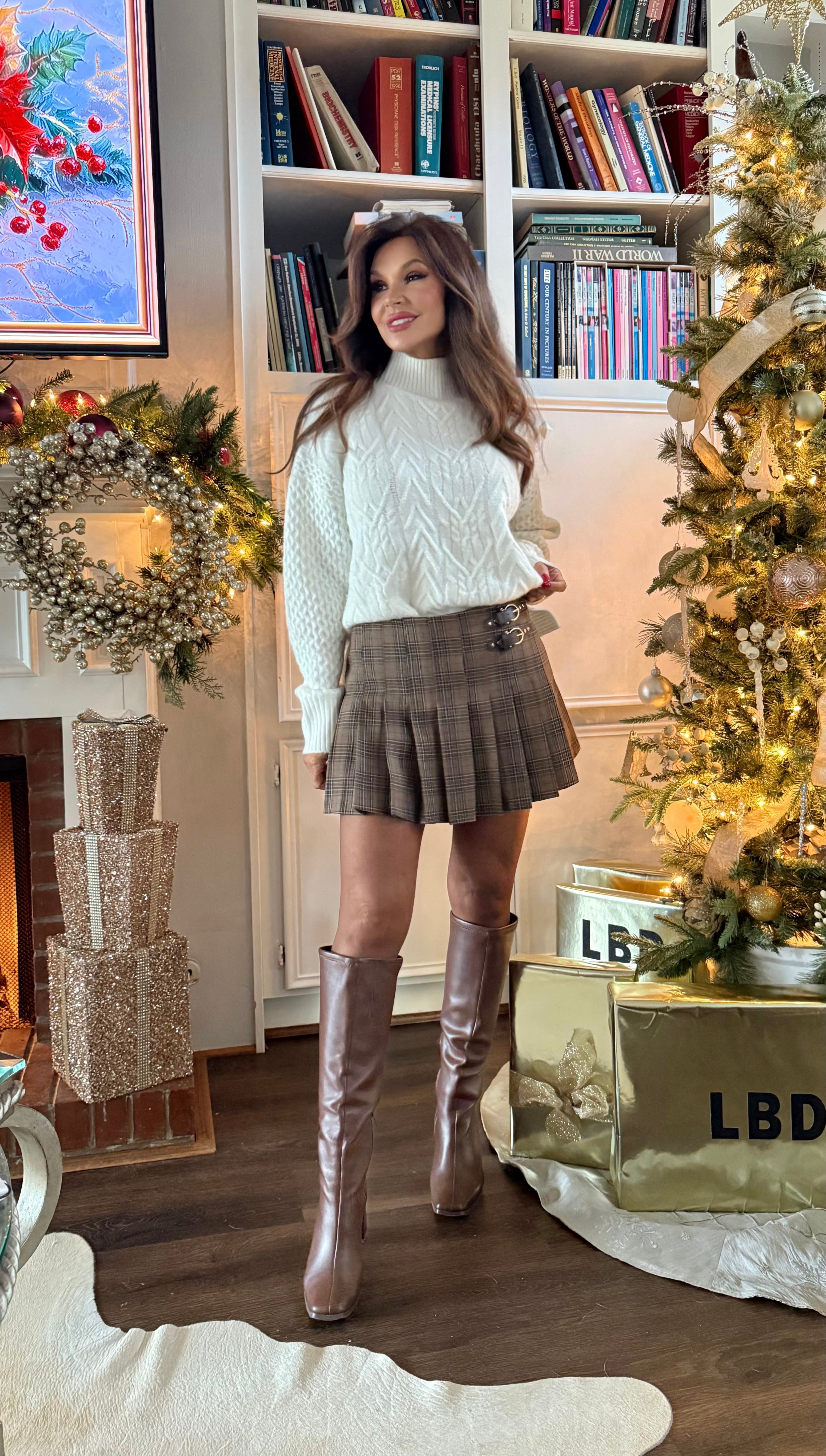 Chantel Brown Plaid Pleated Mini Skirt