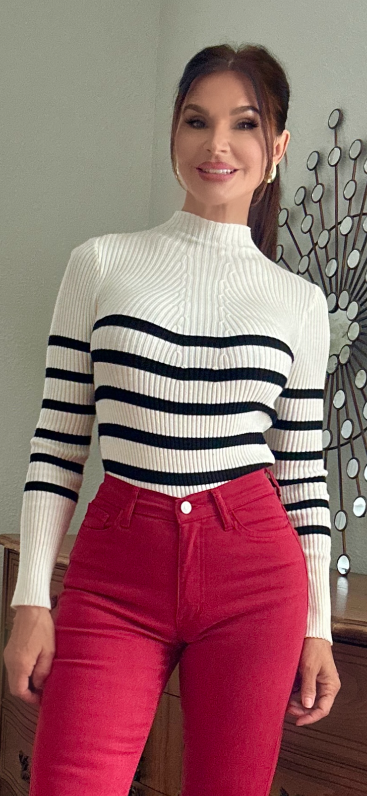 Oui’ Paris Black And Cream Stripe Sweater