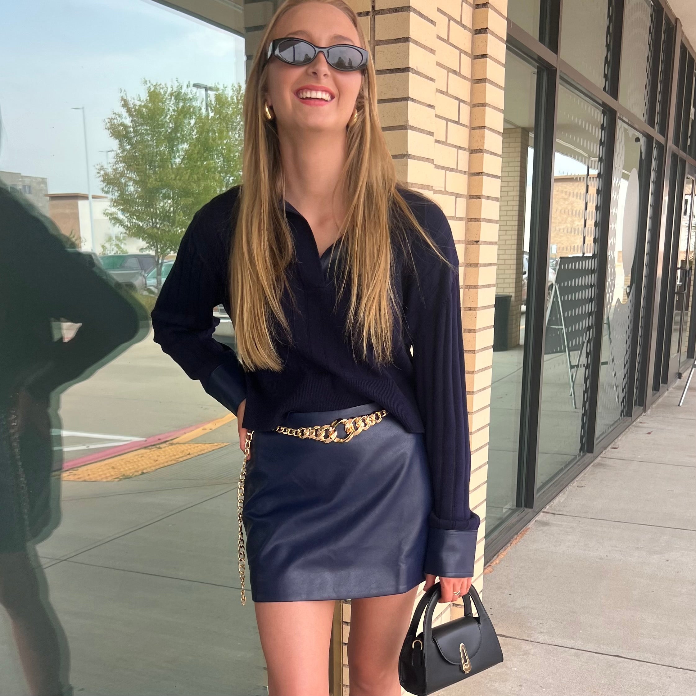 Emma Navy Vegan Leather Mini Skirt
