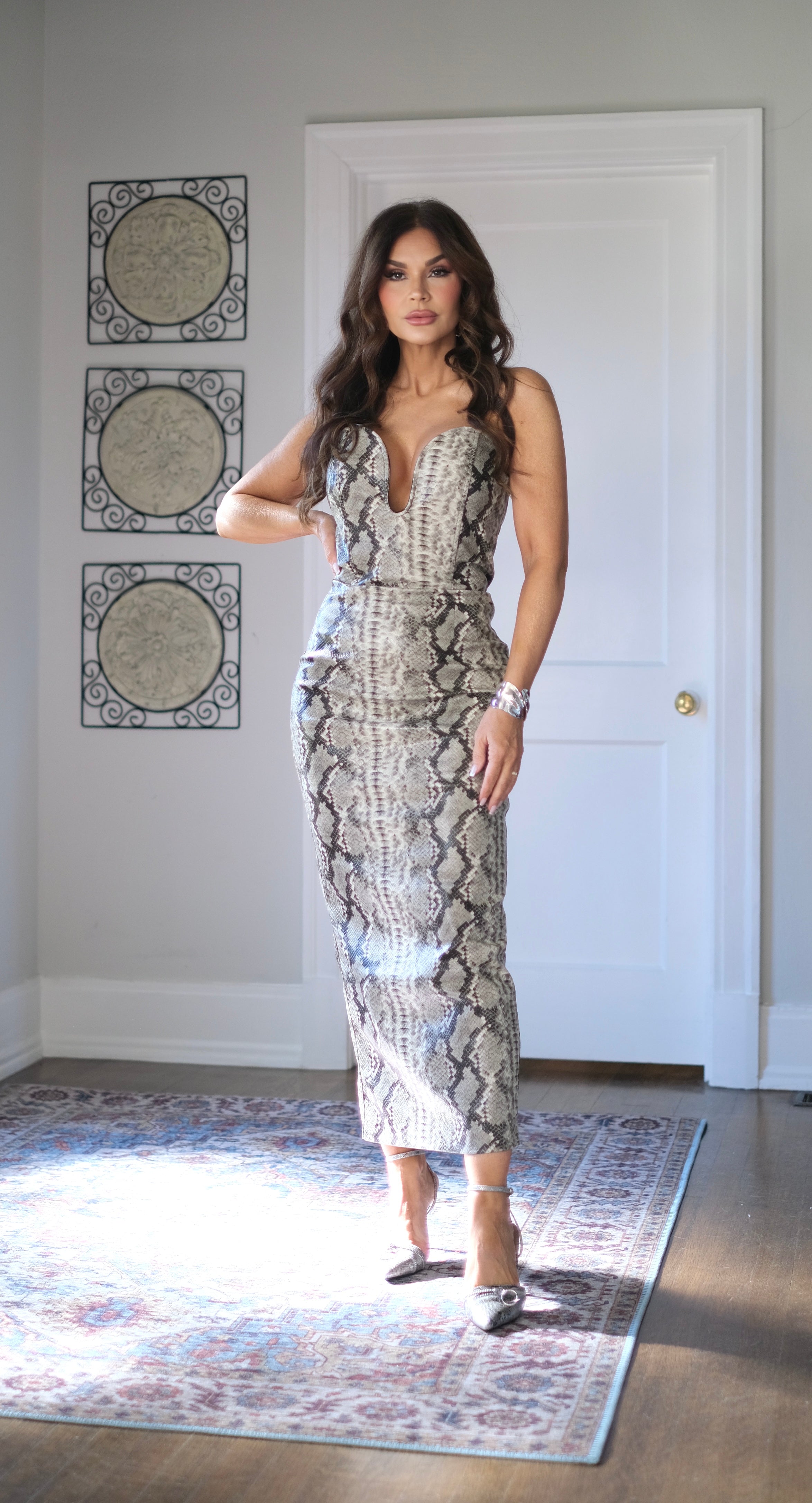 Siren Snakeskin Midi with Sweetheart Neckline