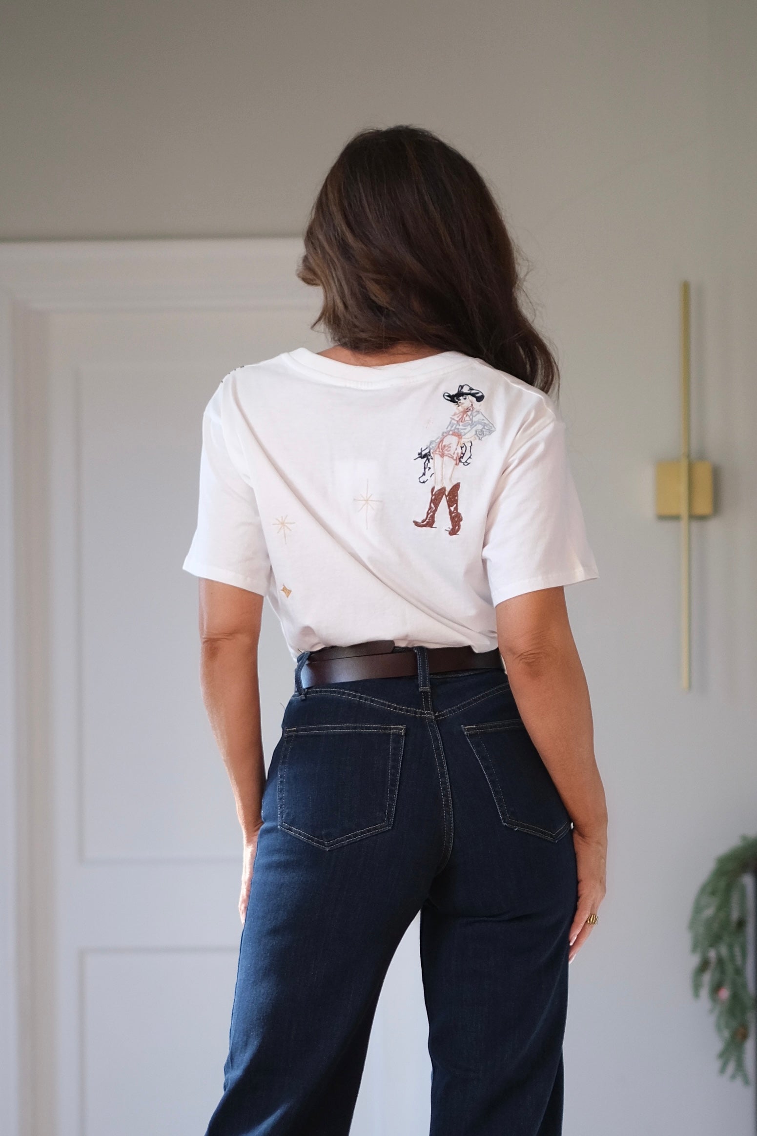 Louisa off white western embroidered graphic tee shirt