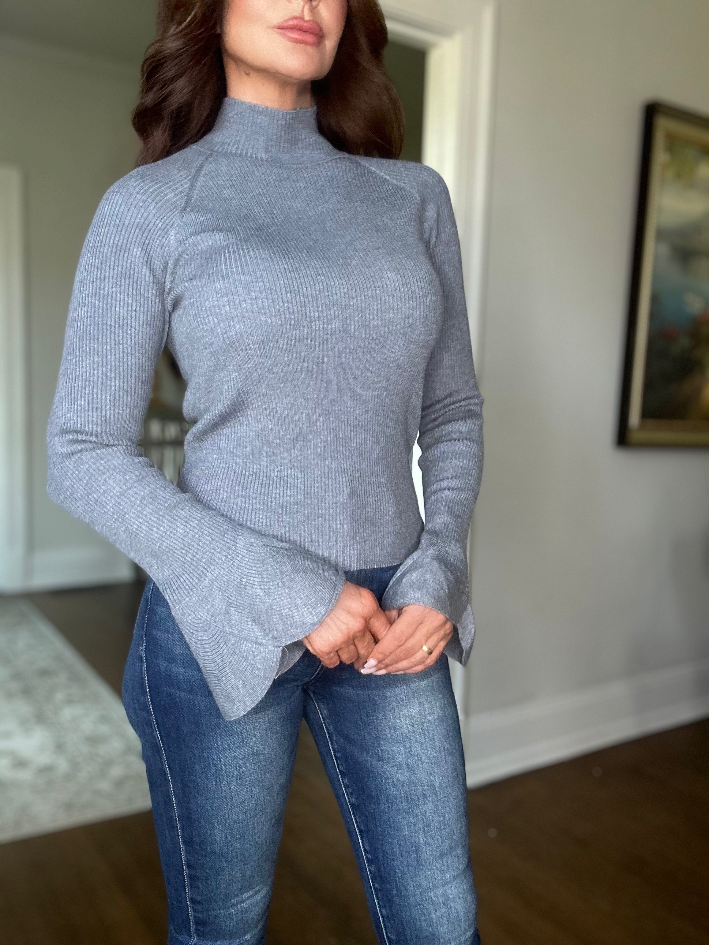 Lana heather grey long sleeve turtle neck sweater