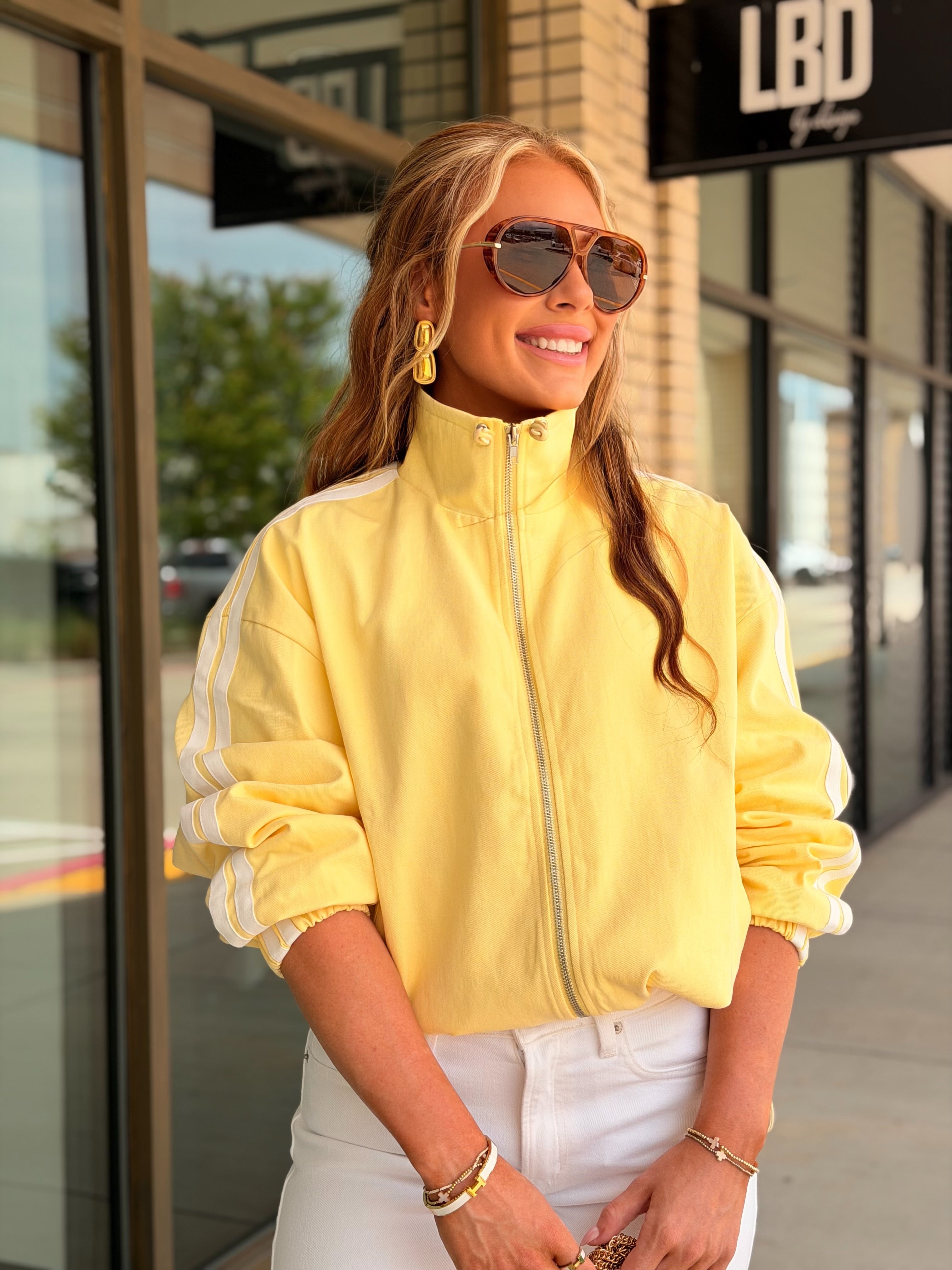 Kelsey yellow striped zip up jacket