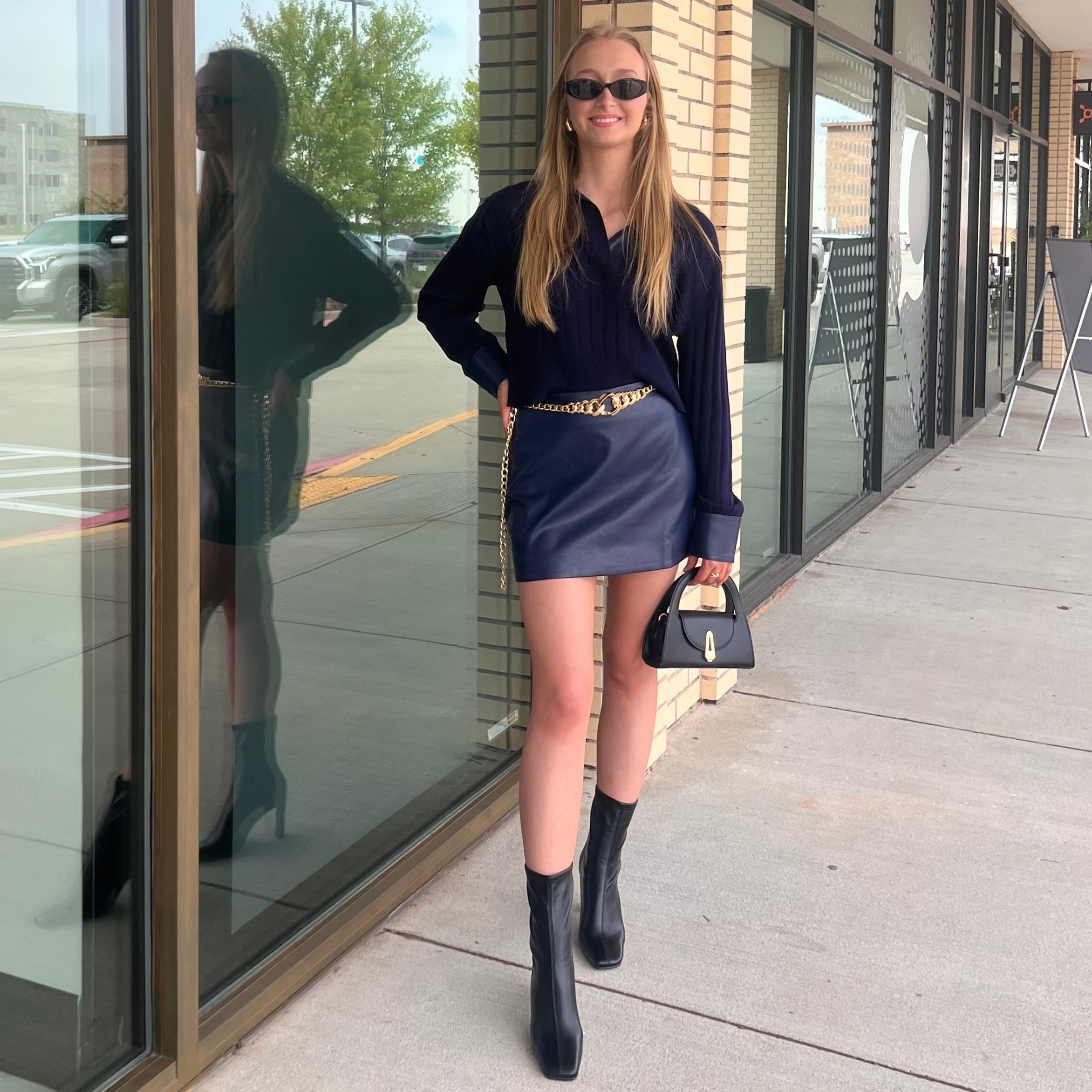 Emma Navy Vegan Leather Mini Skirt