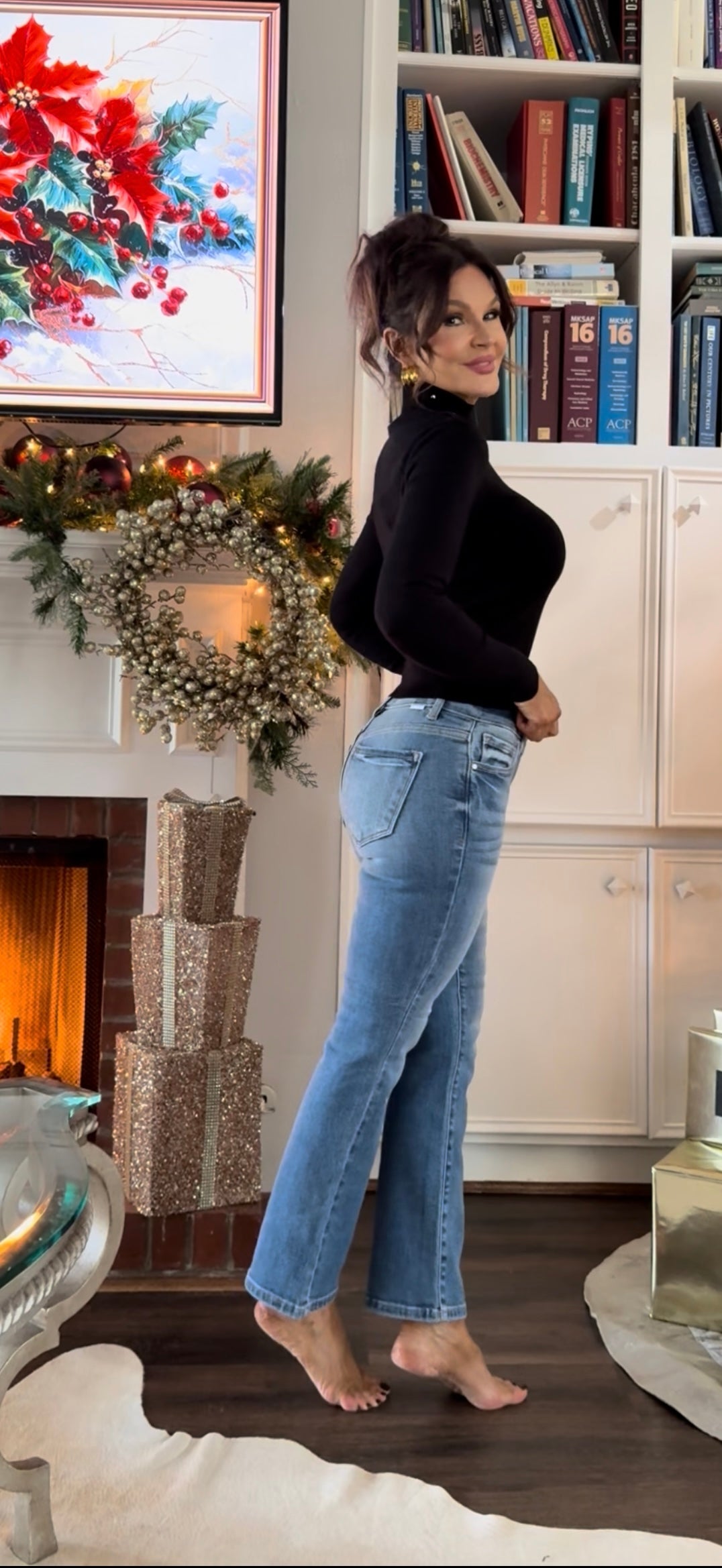 Quinn medium wash low rise crop flare jean