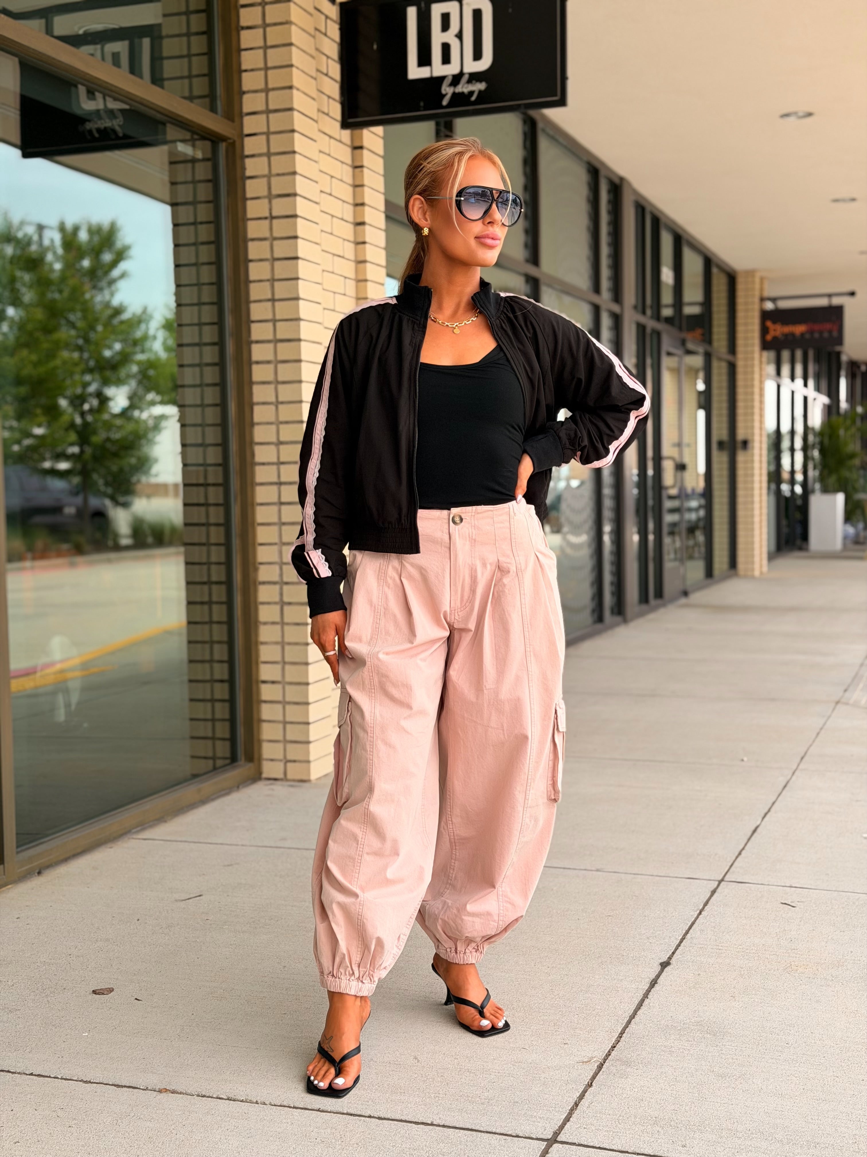 Abbie Black & Blush Lace Trim Zip Up Jacket