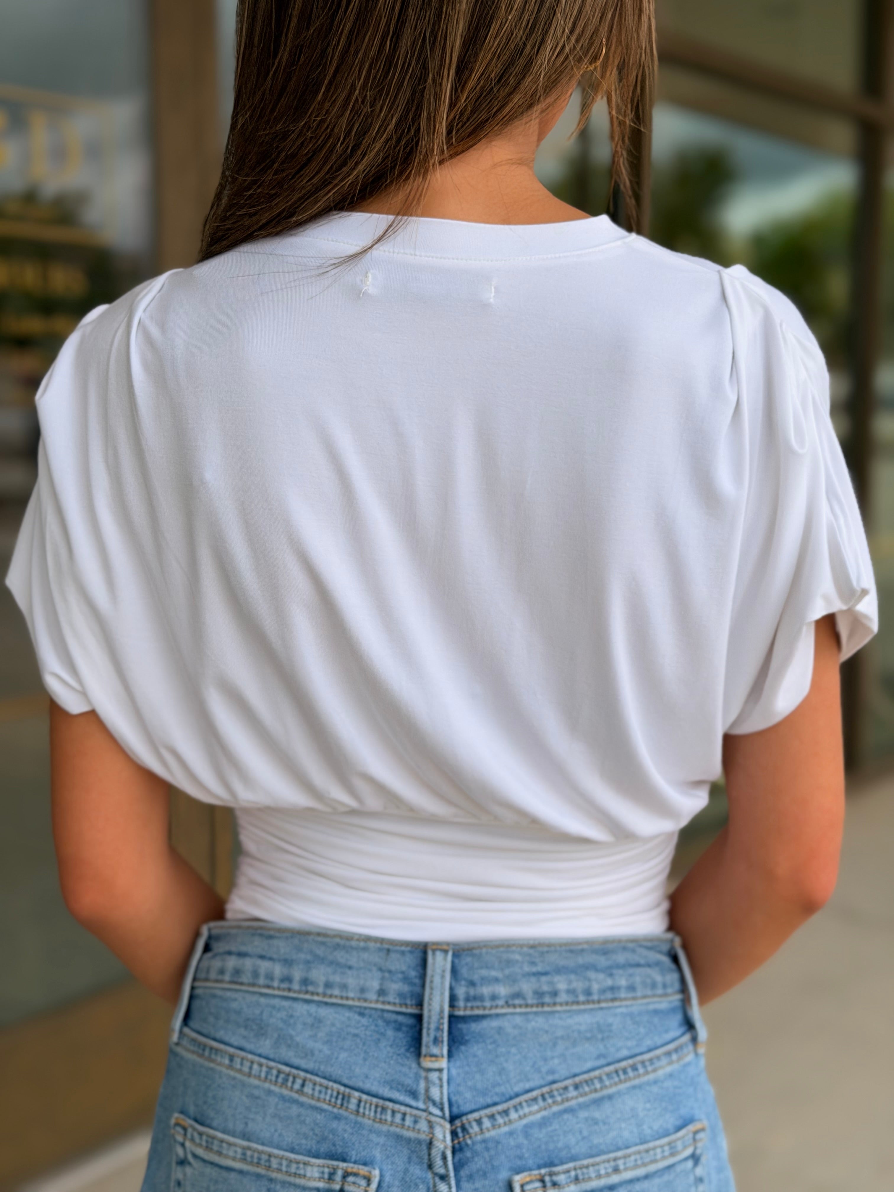Clarita Ivory Cinched Ribbed Top